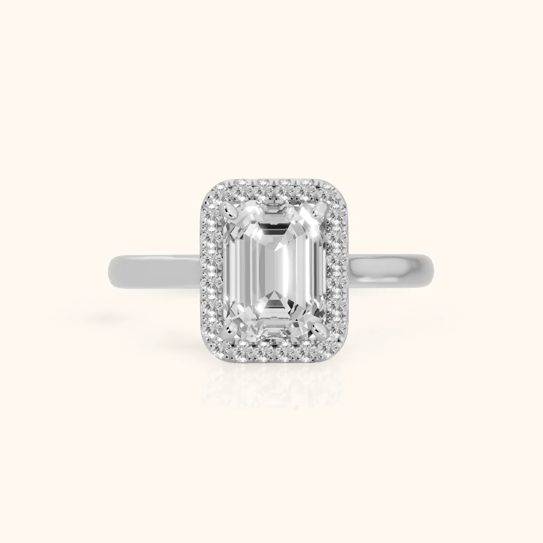 Clover Halo Cathedral Emerald Diamond Engagement Ring in Platinum — view 2