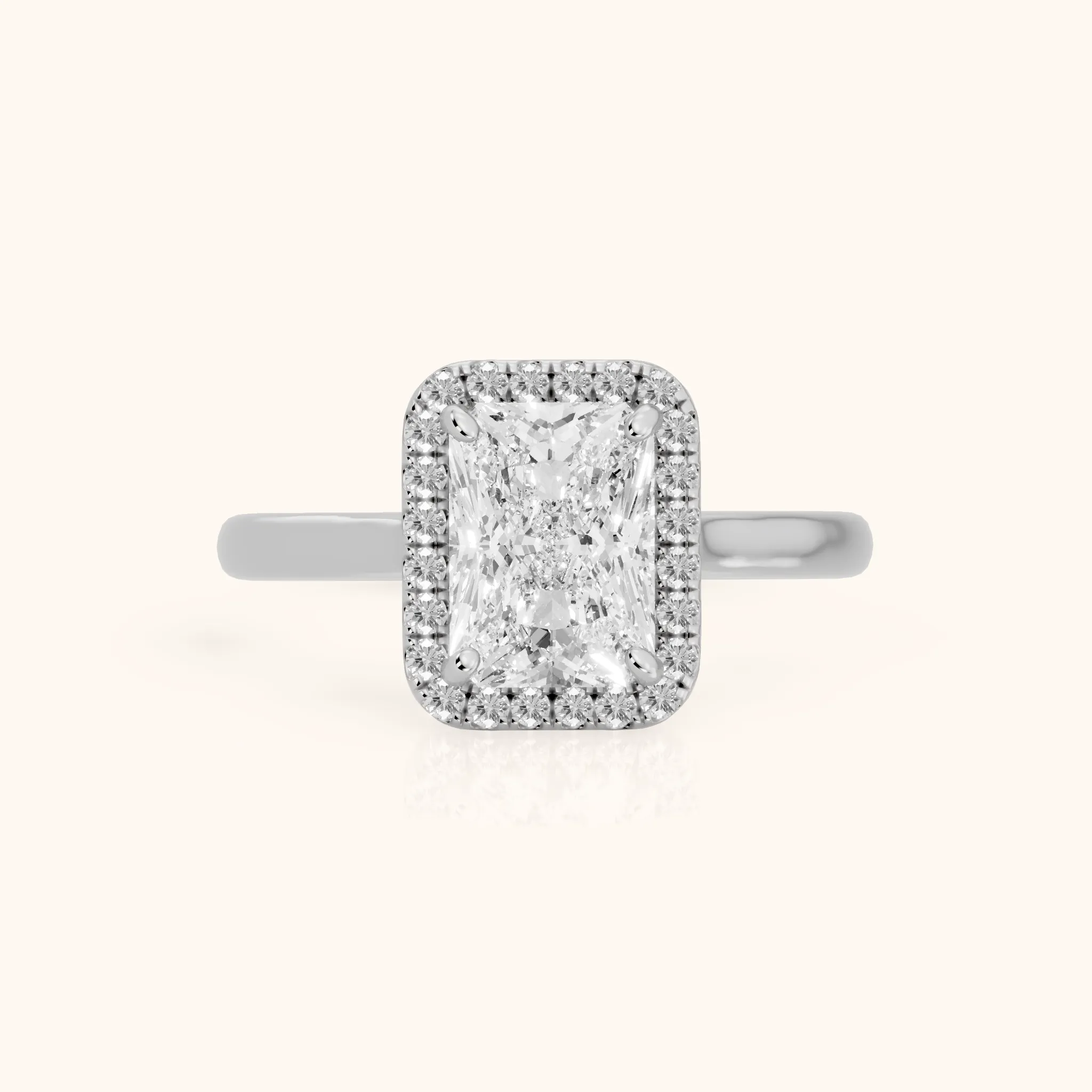 Clover Halo Cathedral Radiant Diamond Engagement Ring in White Gold — view 1