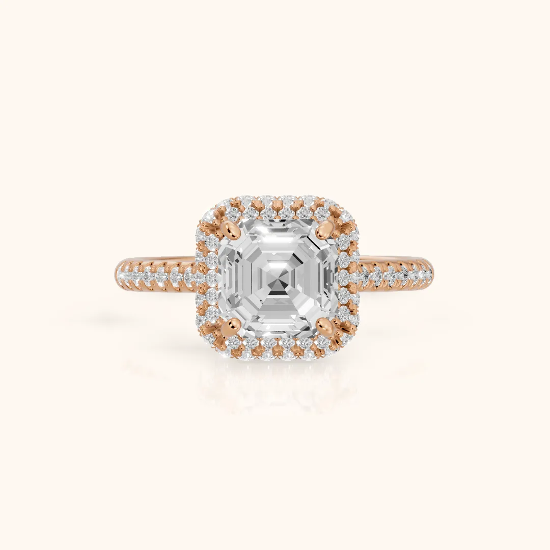 Connie Double Halo Pavé Asscher Diamond Engagement Ring in Rose Gold — view 2