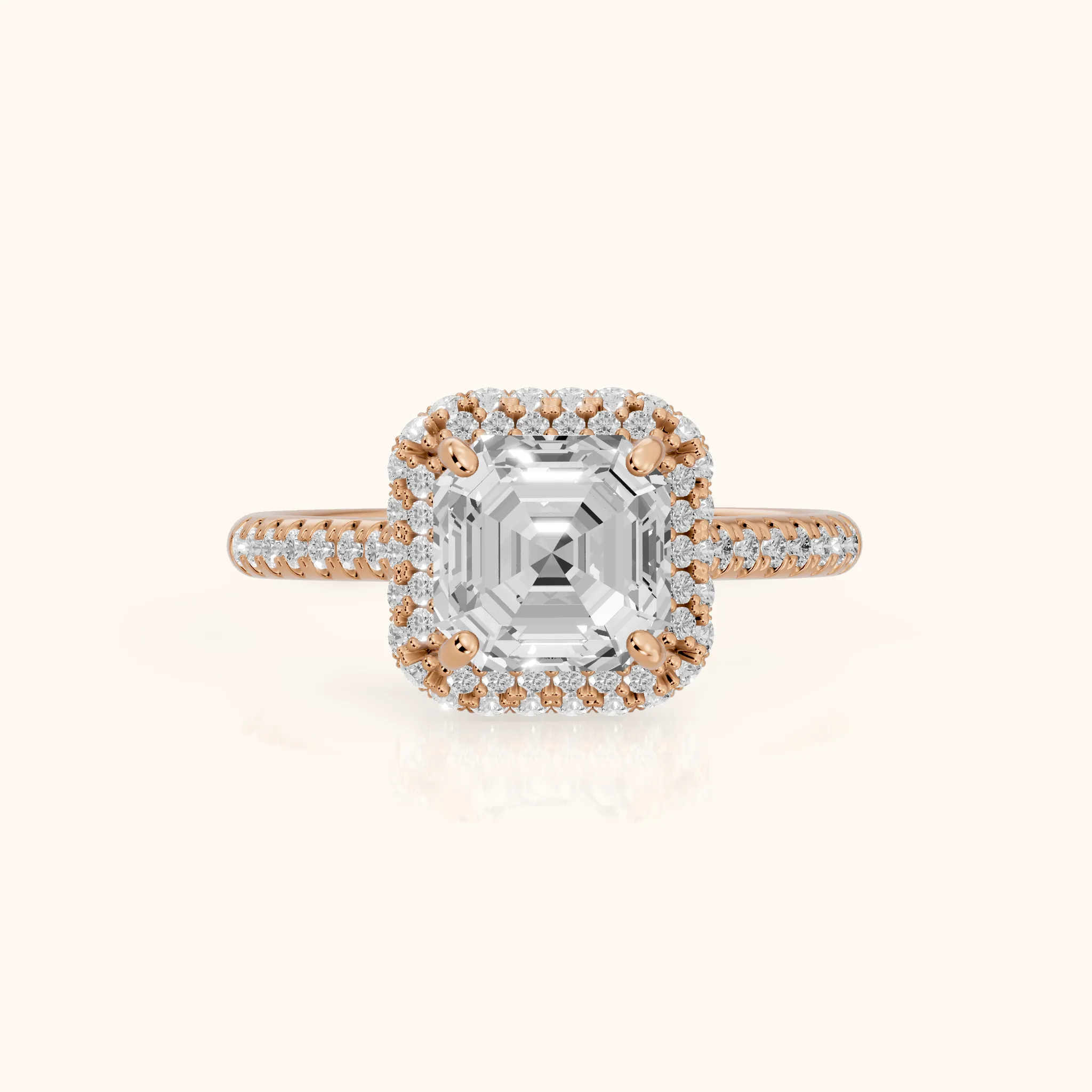 Connie Double Halo Pavé Asscher Diamond Engagement Ring in Rose Gold — view 1