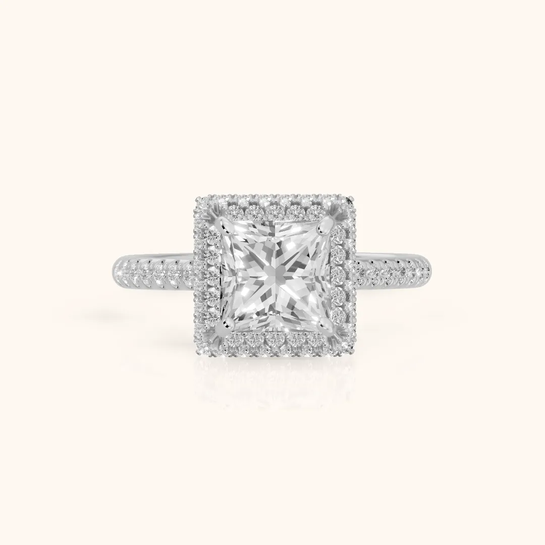 Connie Double Halo Pavé Princess Diamond Engagement Ring in Silver — view 2