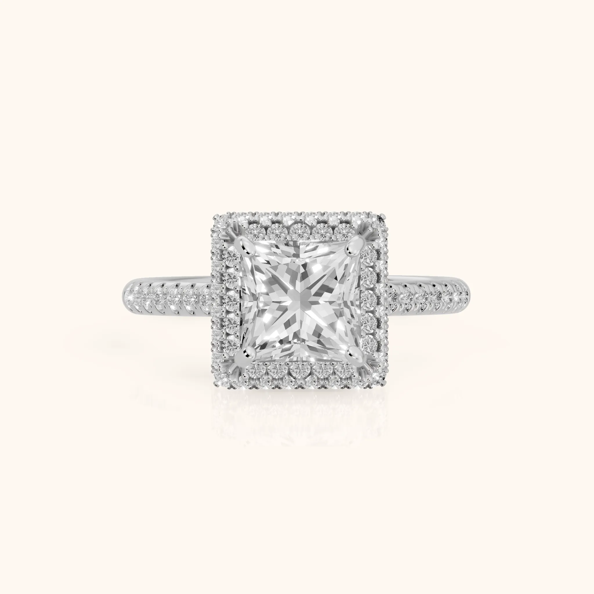 Connie Double Halo Pavé Princess Diamond Engagement Ring in Silver — view 1