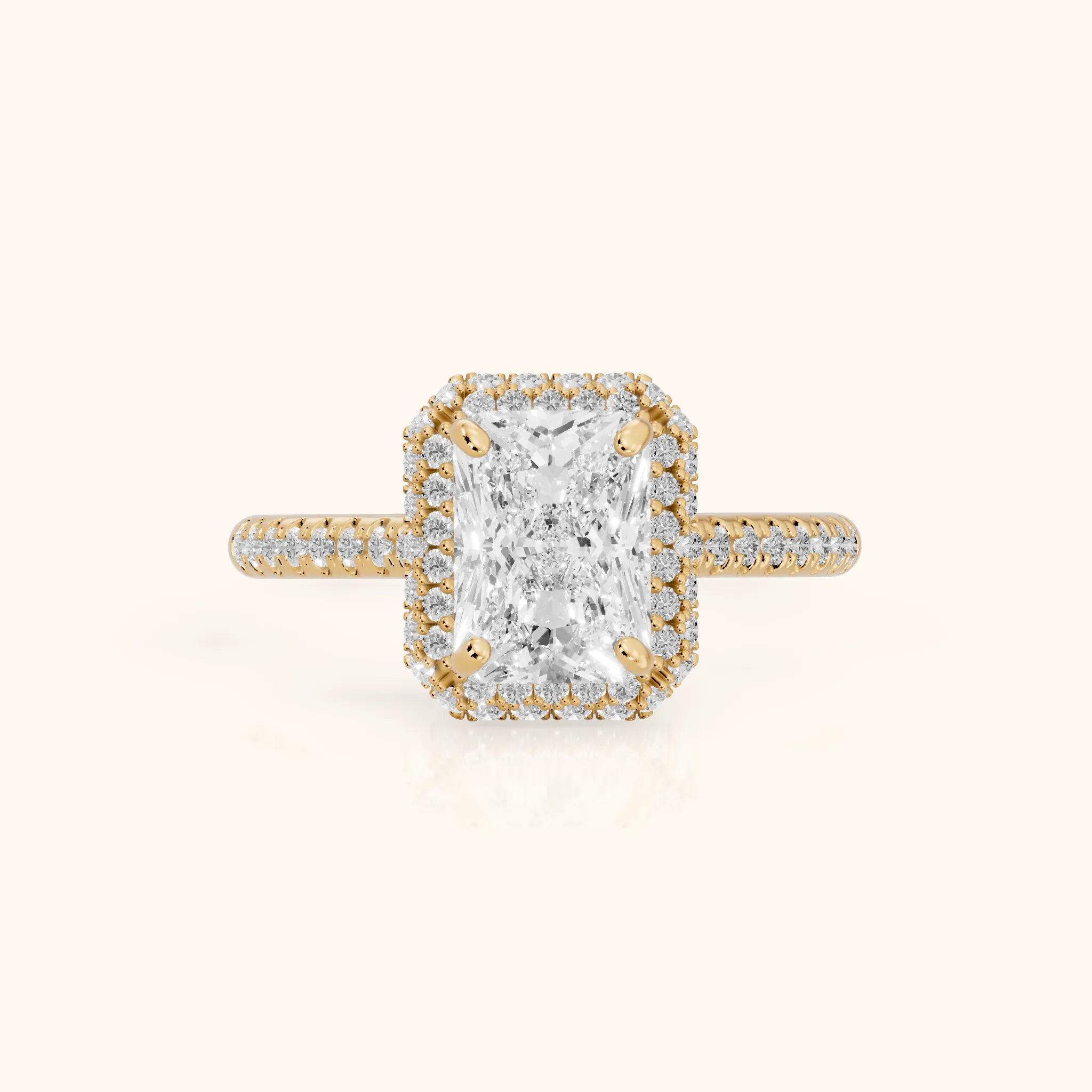 Connie Double Halo Pavé Radiant Diamond Engagement Ring in Yellow Gold — view 1