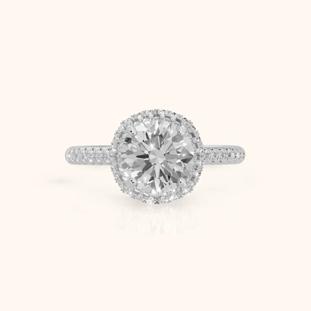 Connie Double Halo Pavé Round Diamond Engagement Ring in Silver — view 2