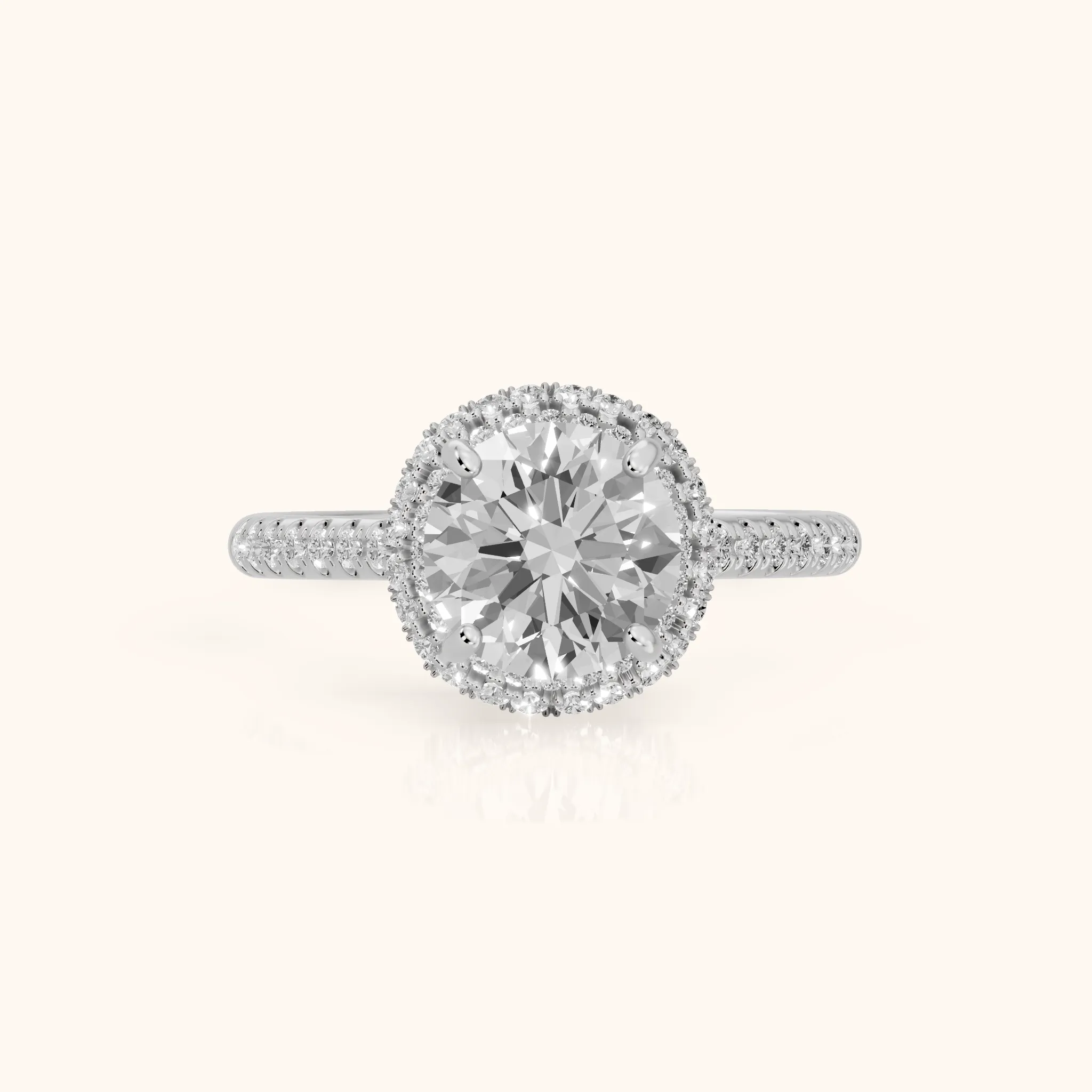Connie Double Halo Pavé Round Diamond Engagement Ring in Silver — view 1