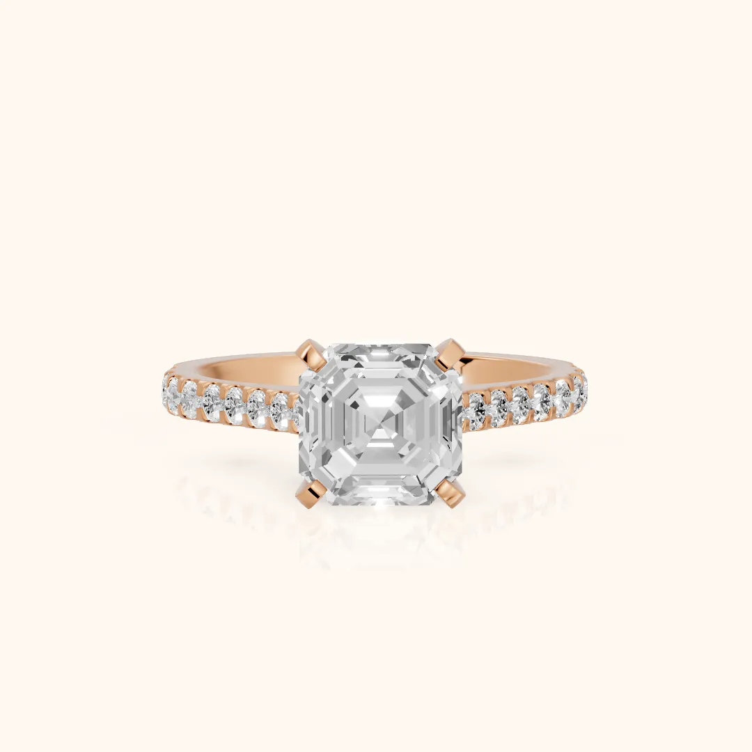Elsa Cathedral Pavé Asscher Diamond Engagement Ring in Rose Gold — view 2