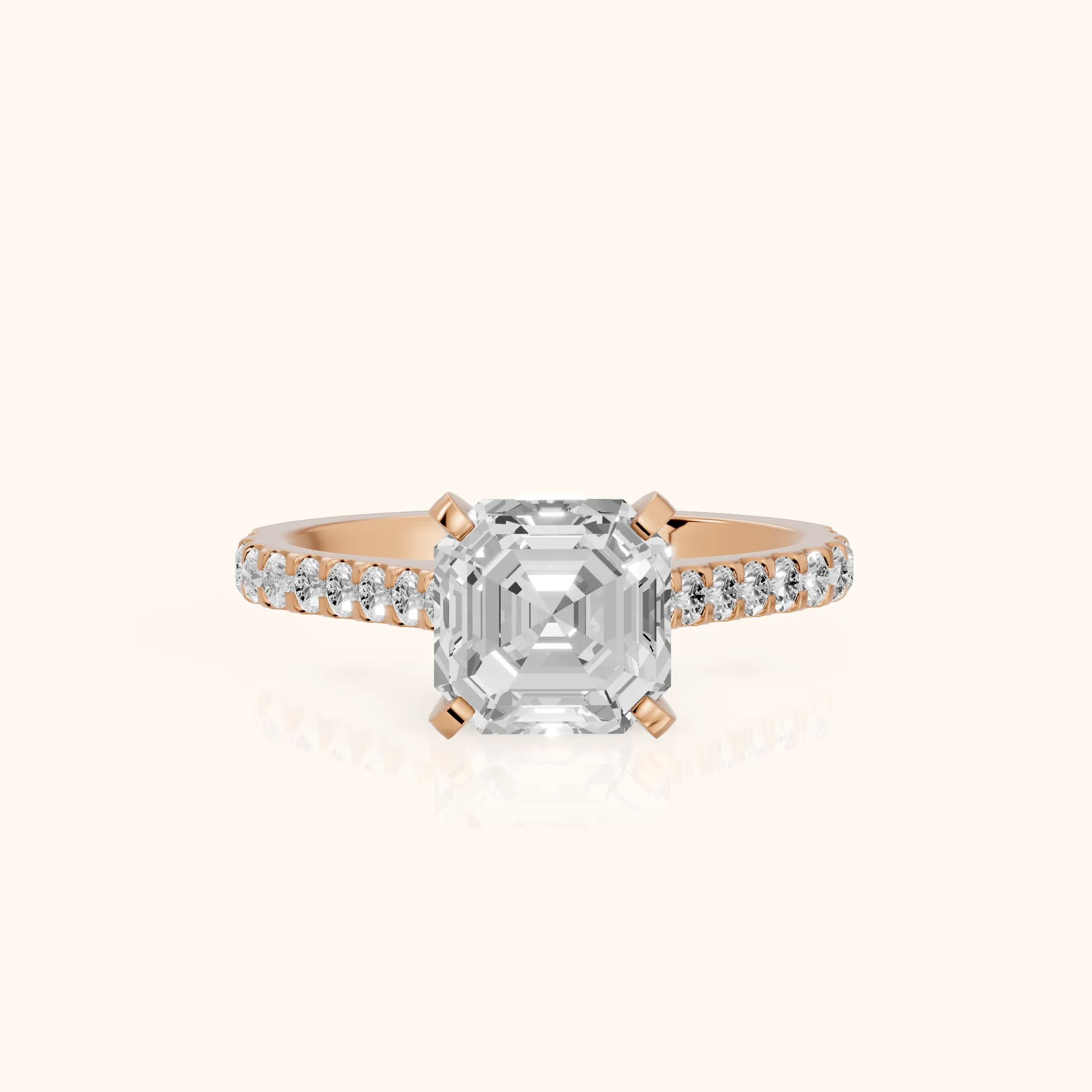 Elsa Cathedral Pavé Asscher Diamond Engagement Ring in Rose Gold — view 1