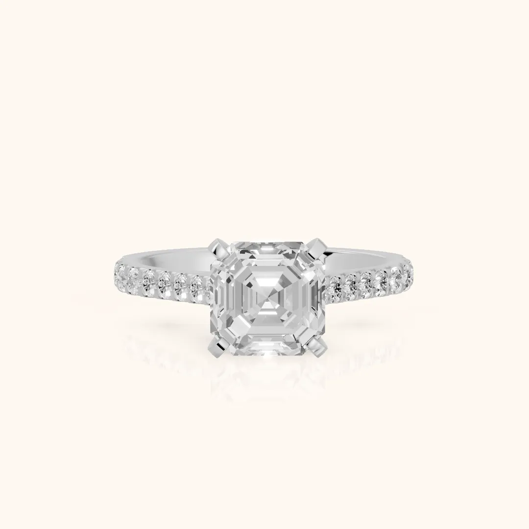 Elsa Cathedral Pavé Asscher Diamond Engagement Ring in White Gold — view 2