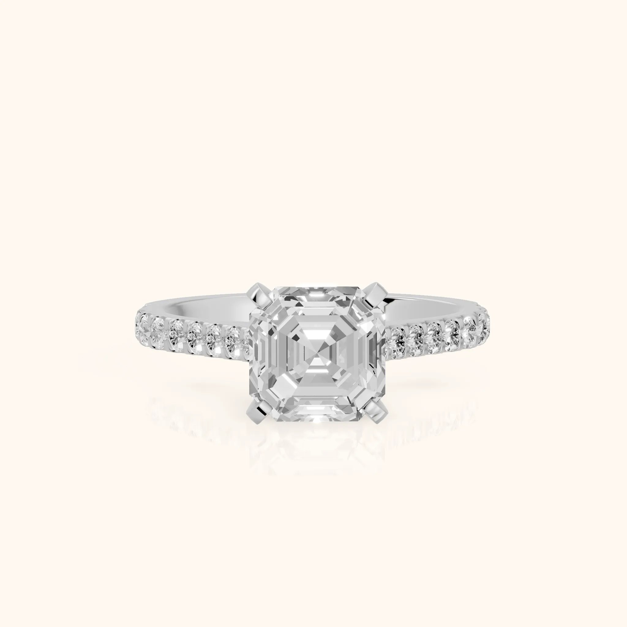Elsa Cathedral Pavé Asscher Diamond Engagement Ring in White Gold — view 1