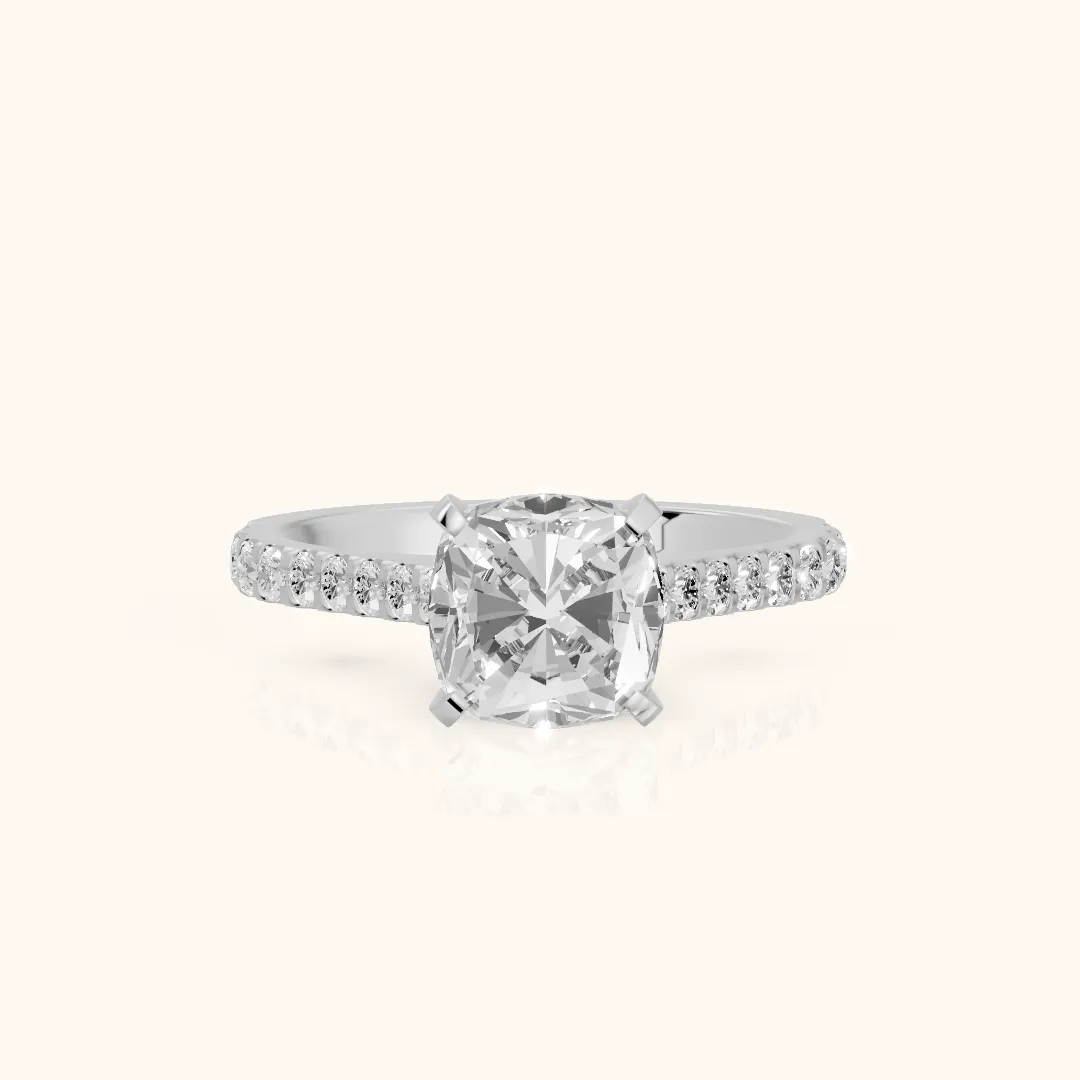 Elsa Cathedral Pavé Cushion Diamond Engagement Ring in Silver — view 2