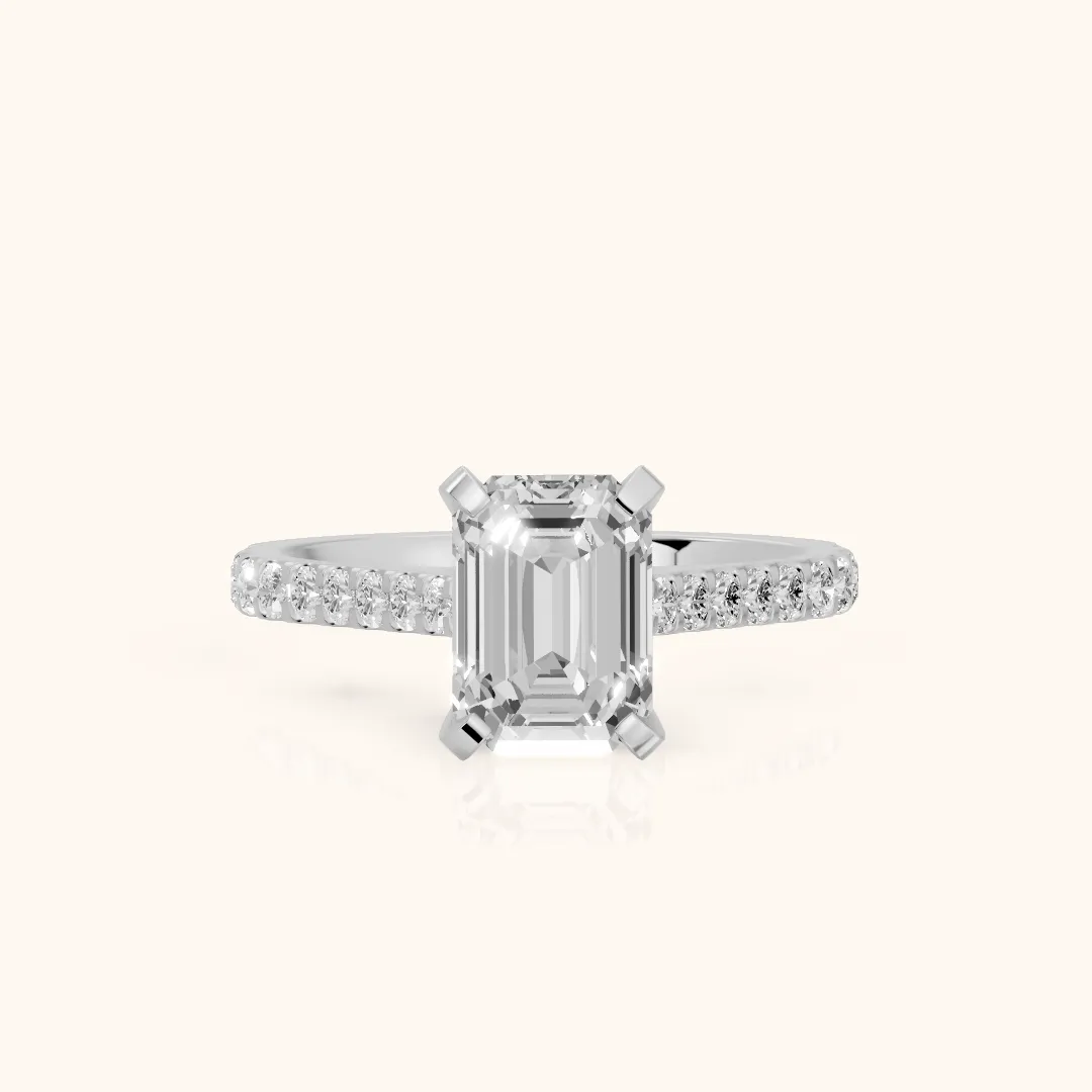 Elsa Cathedral Pavé Emerald Diamond Engagement Ring in Silver — view 2