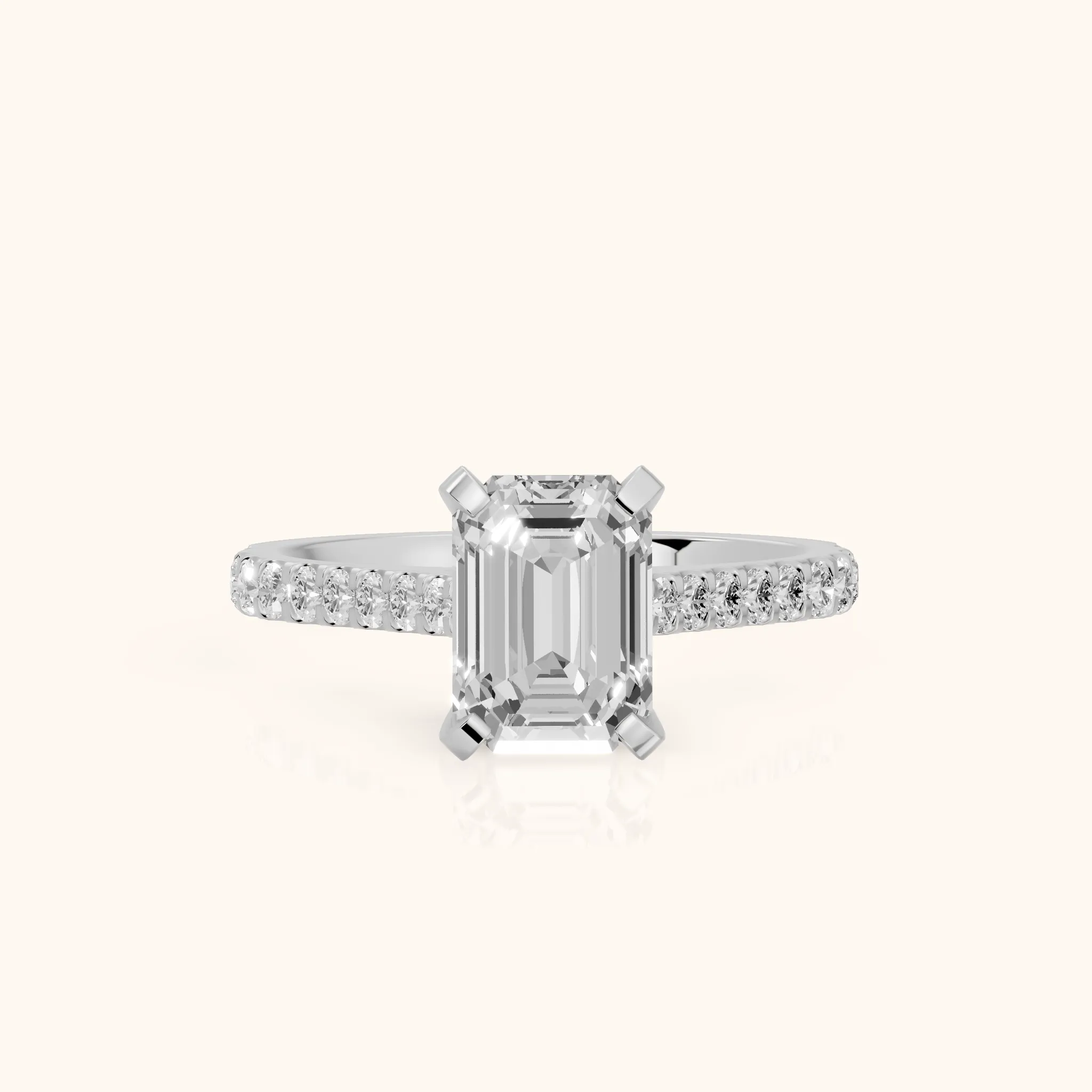 Elsa Cathedral Pavé Emerald Diamond Engagement Ring in Silver — view 1