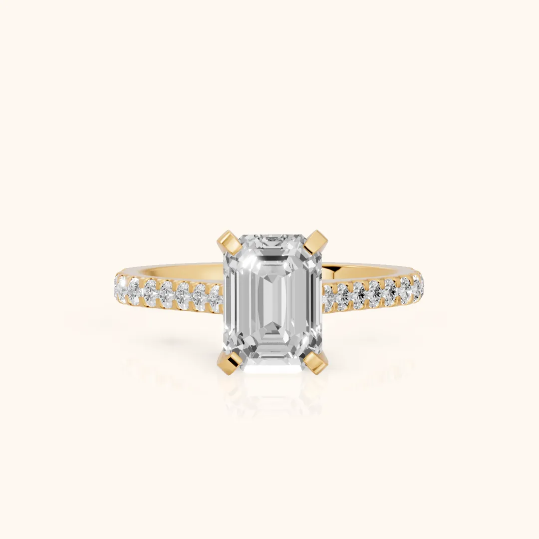Elsa Cathedral Pavé Emerald Diamond Engagement Ring in Yellow Gold — view 2