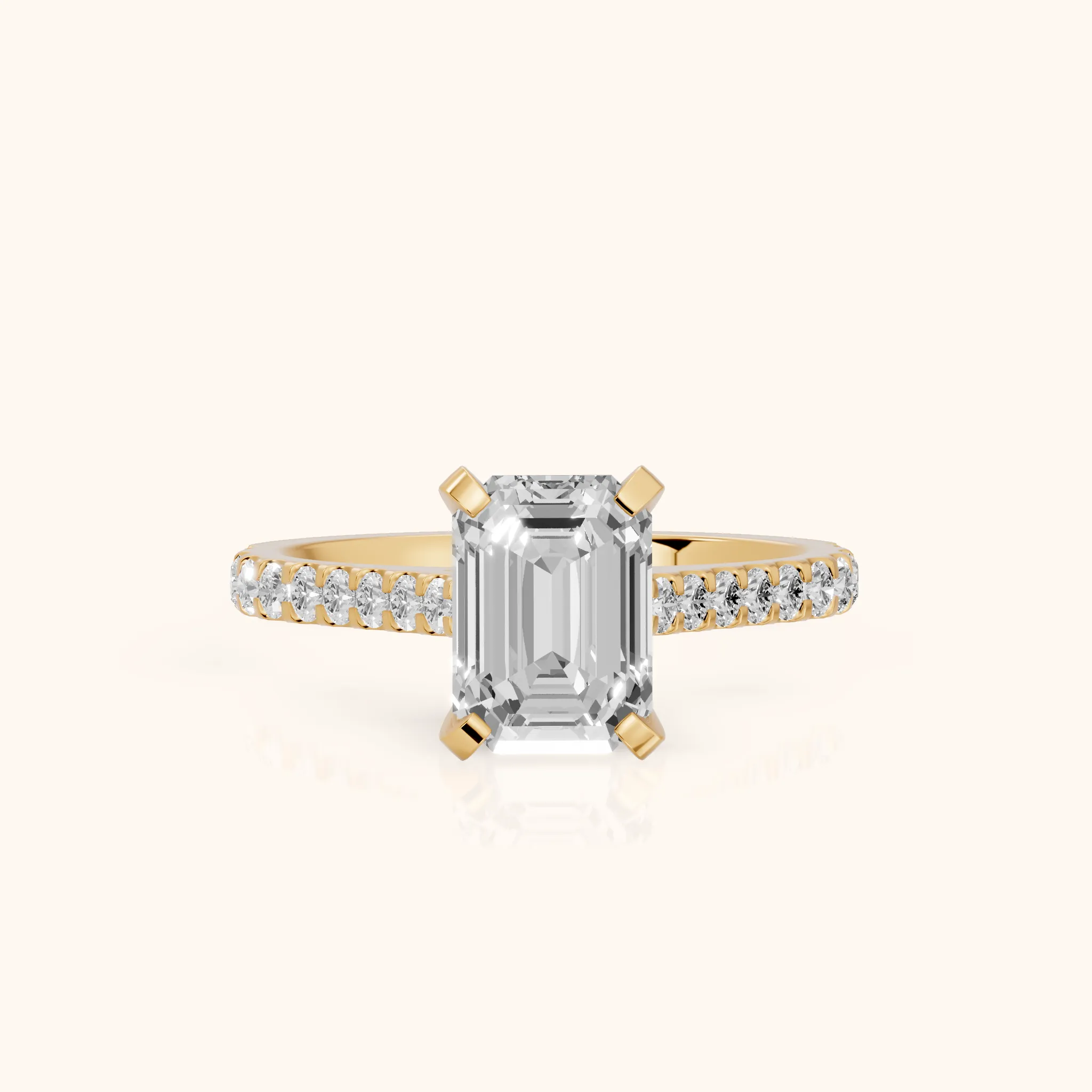 Elsa Cathedral Pavé Emerald Diamond Engagement Ring in Yellow Gold — view 1