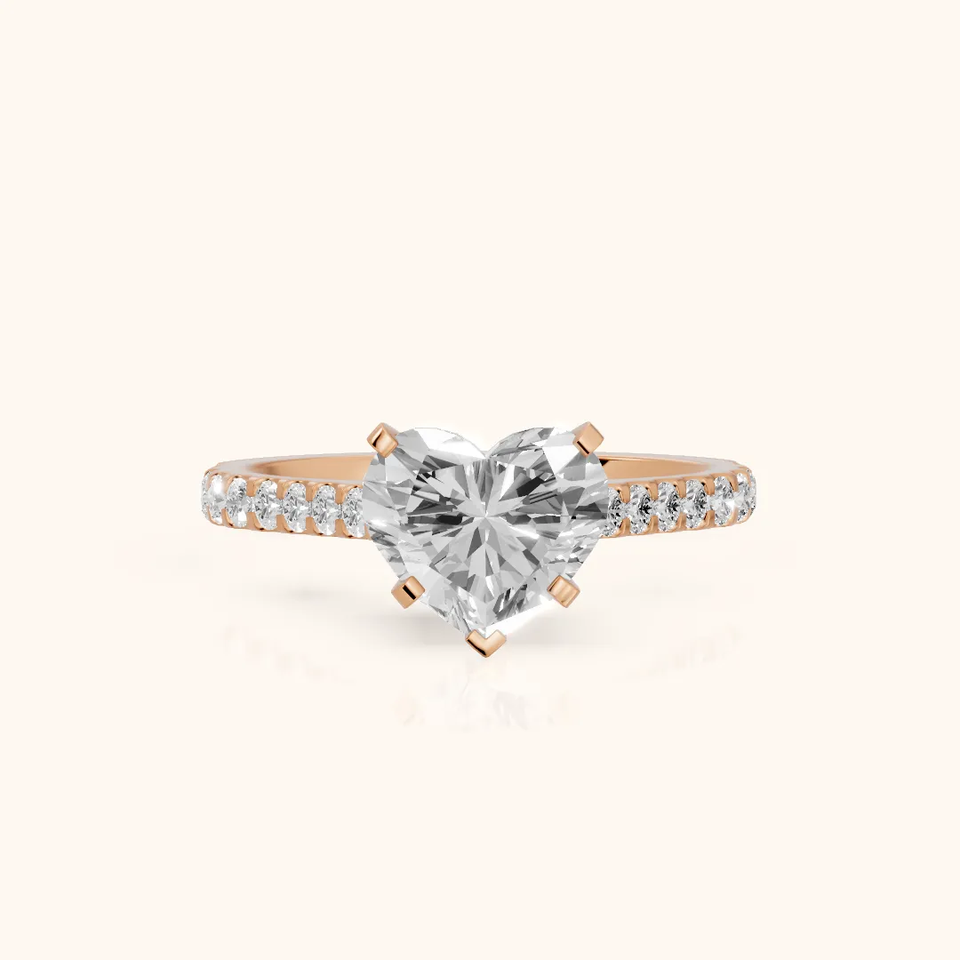 Elsa Cathedral Pavé Heart Diamond Engagement Ring in Rose Gold — view 2