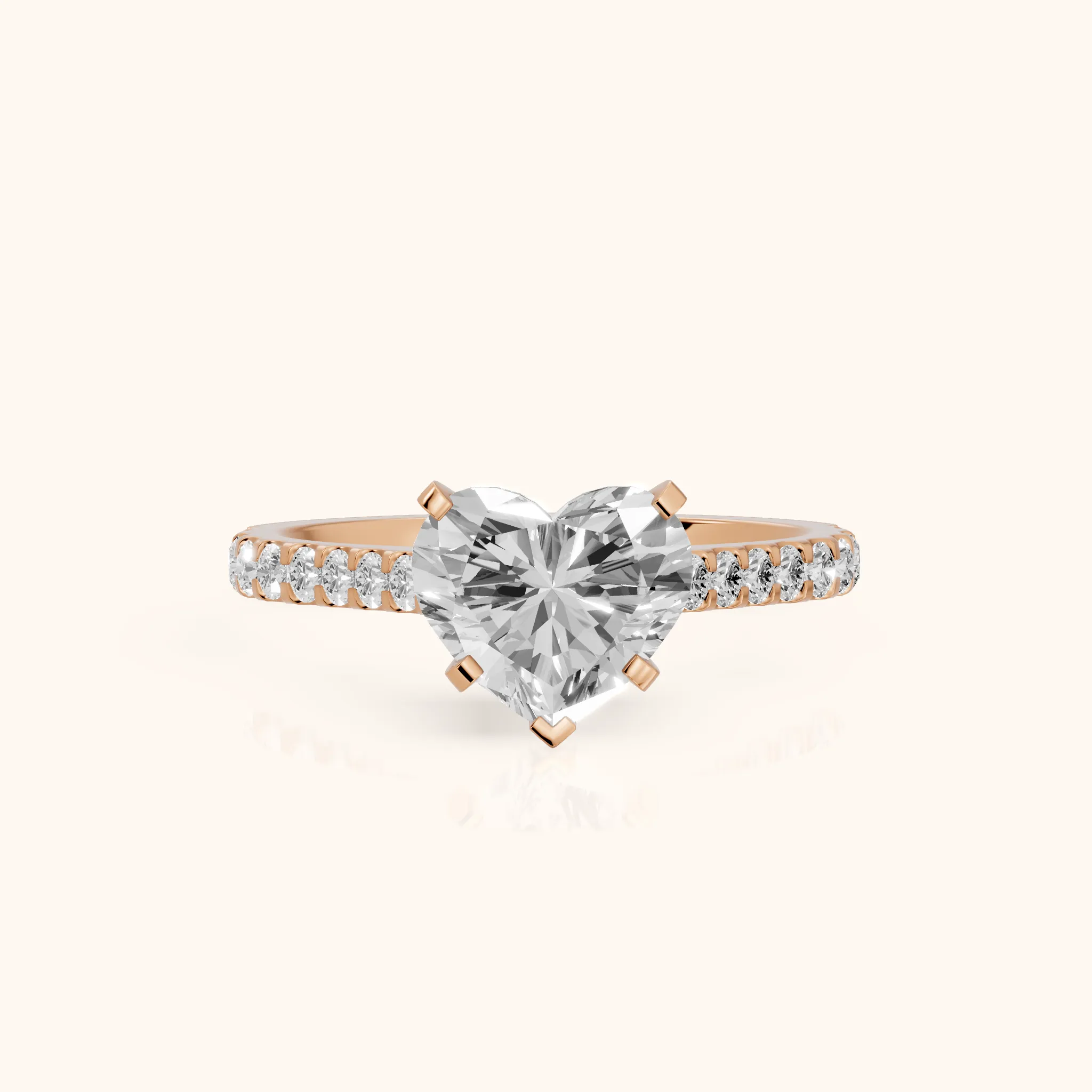 Elsa Cathedral Pavé Heart Diamond Engagement Ring in Rose Gold — view 1