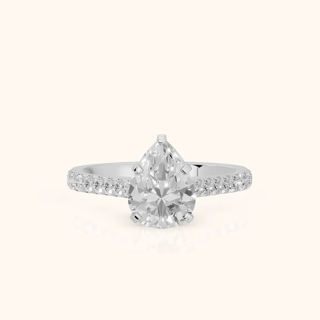 Elsa Cathedral Pavé Pear Diamond Engagement Ring in Silver — view 2