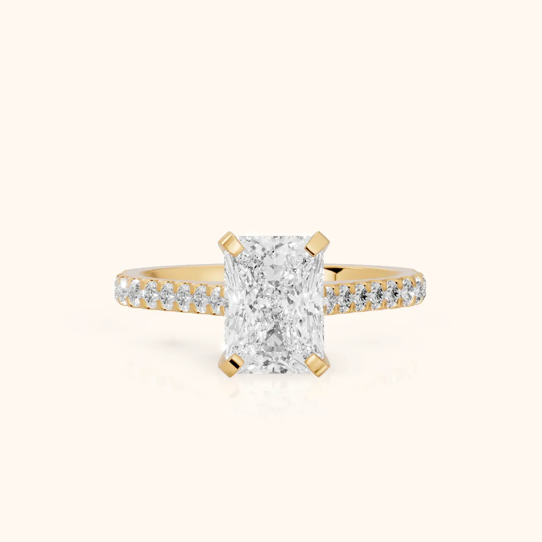 Elsa Cathedral Pavé Radiant Diamond Engagement Ring in Yellow Gold — view 2