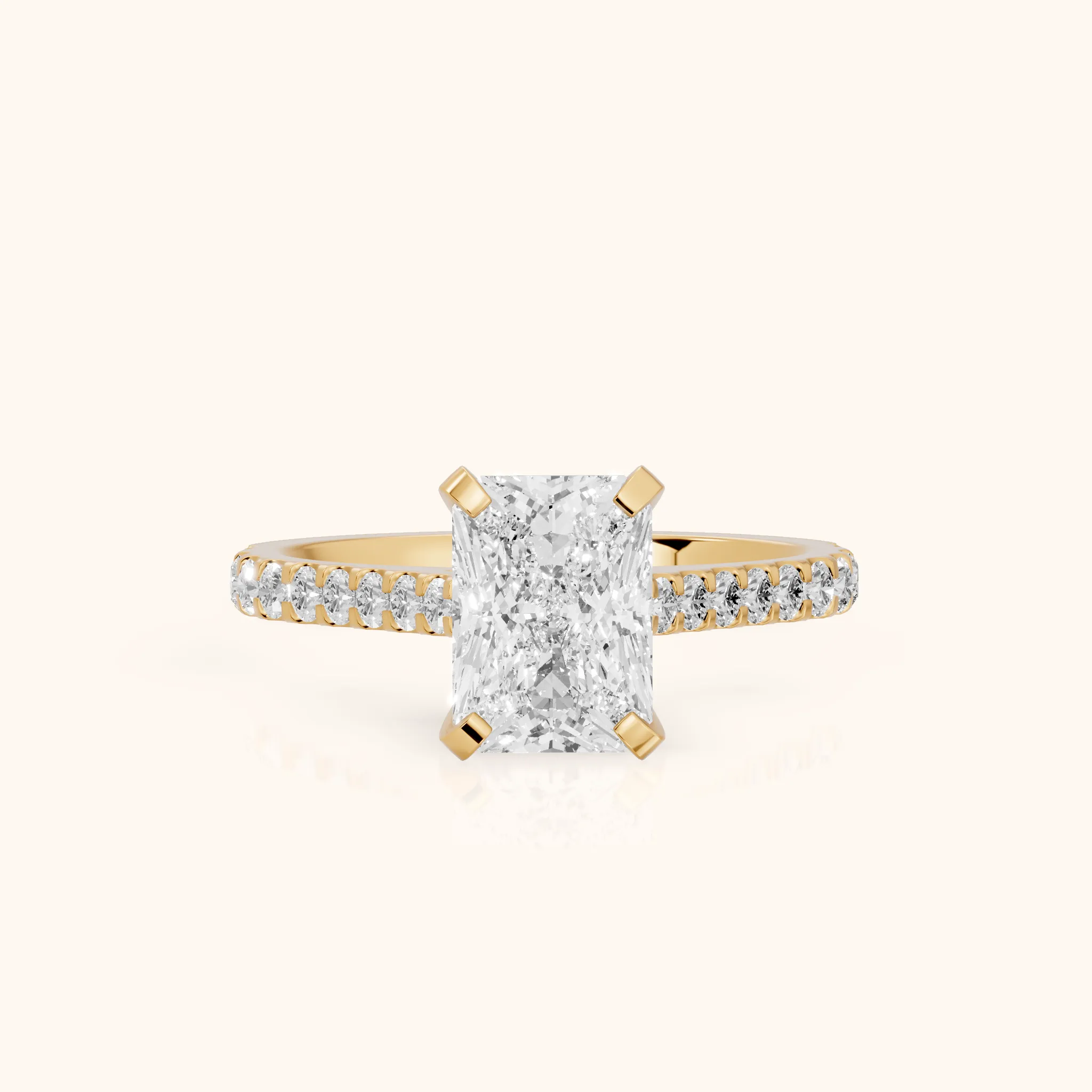 Elsa Cathedral Pavé Radiant Diamond Engagement Ring in Yellow Gold — view 1