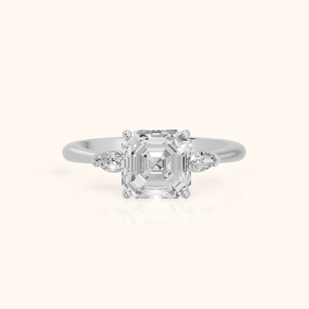 Lissa Marquise-Side Three-Stone Asscher Diamond Engagement Ring in Platinum — view 2