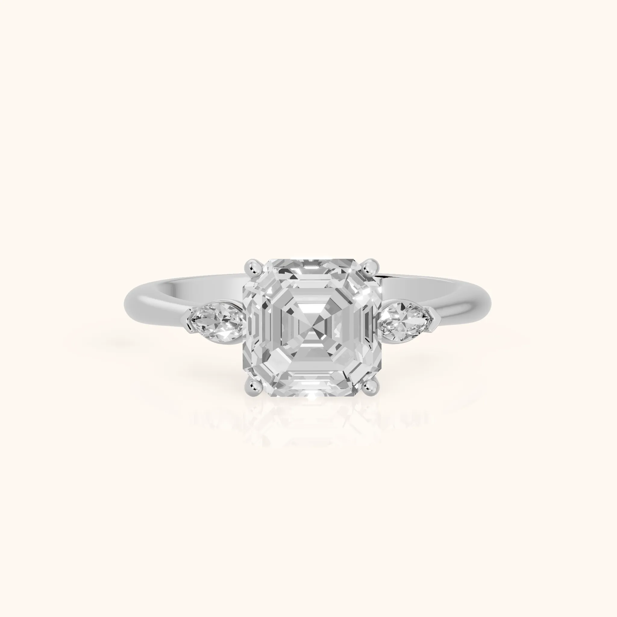 Lissa Marquise-Side Three-Stone Asscher Diamond Engagement Ring in Platinum — view 1