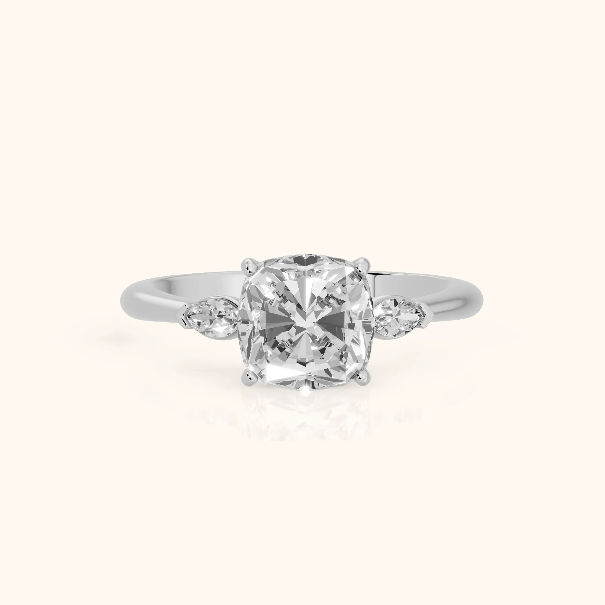 Lissa Marquise-Side Three-Stone Cushion Diamond Engagement Ring in Platinum — view 1