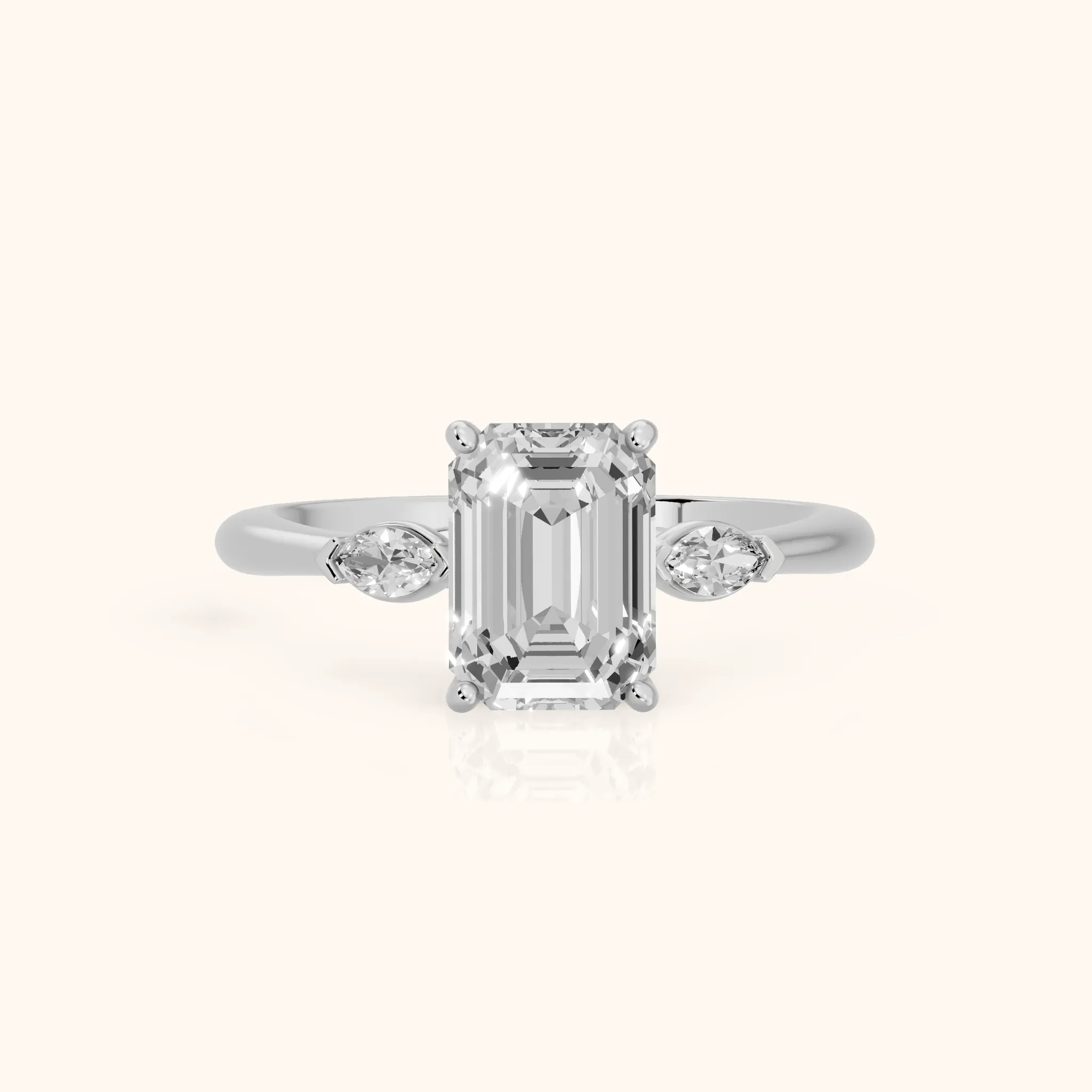 Lissa Marquise-Side Three-Stone Emerald Diamond Engagement Ring in Silver — view 1