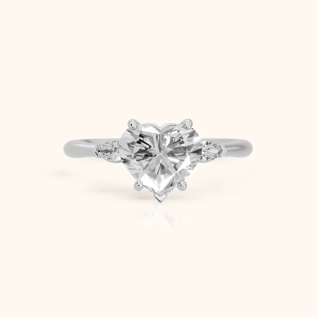 Lissa Marquise-Side Three-Stone Heart Diamond Engagement Ring in Silver — view 2