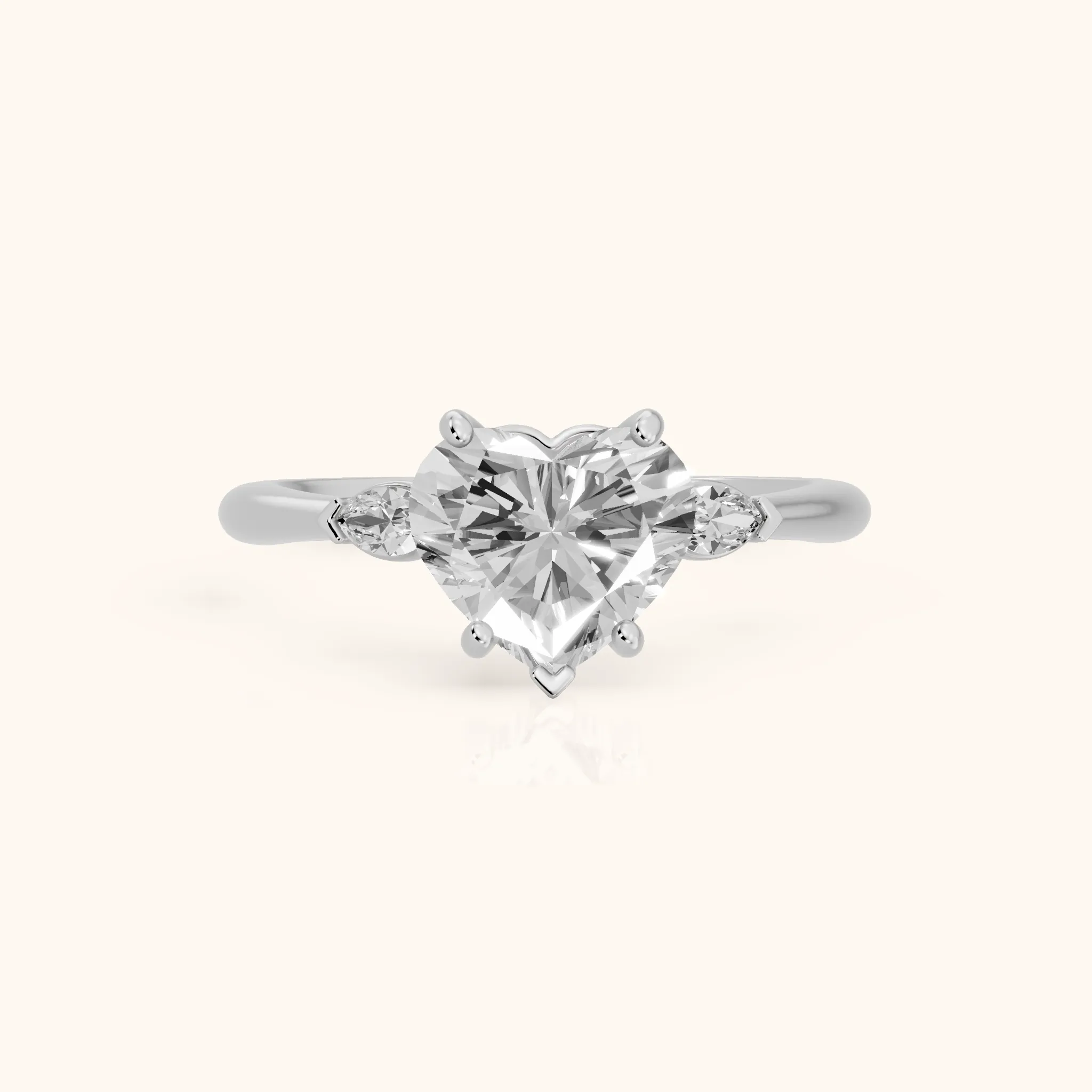 Lissa Marquise-Side Three-Stone Heart Diamond Engagement Ring in Silver — view 1