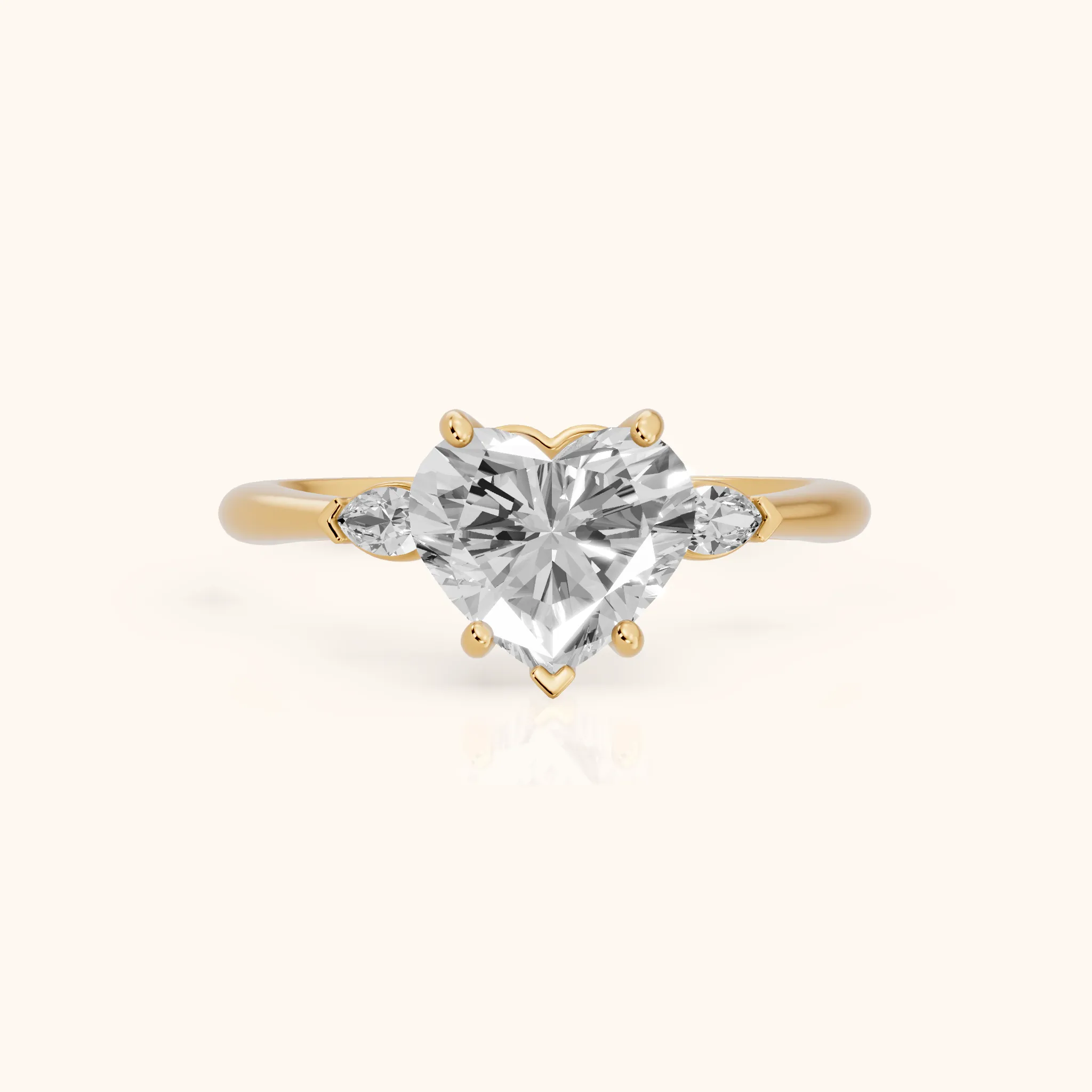 Lissa Marquise-Side Three-Stone Heart Diamond Engagement Ring in Yellow Gold — view 1