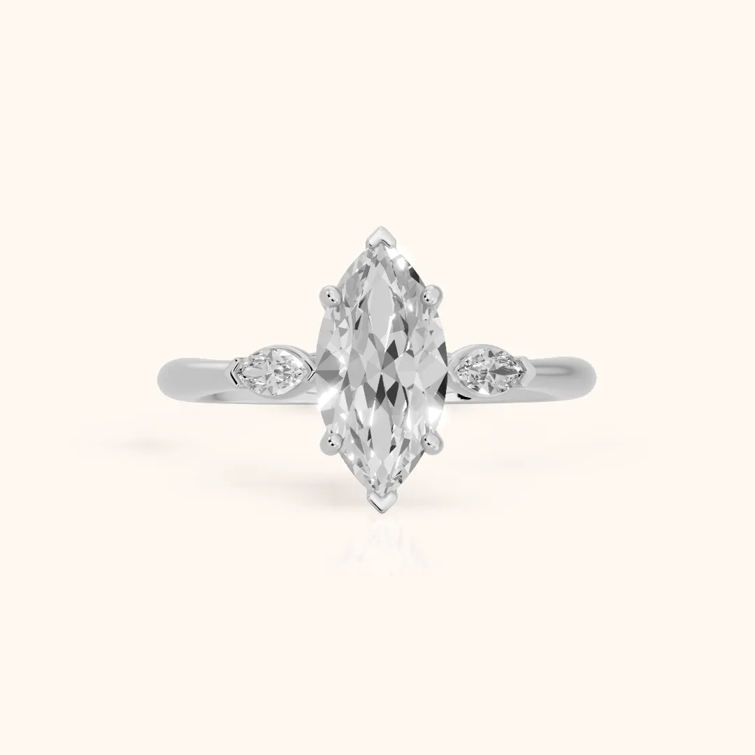 Lissa Marquise-Side Three-Stone Marquise Diamond Engagement Ring in Platinum — view 2