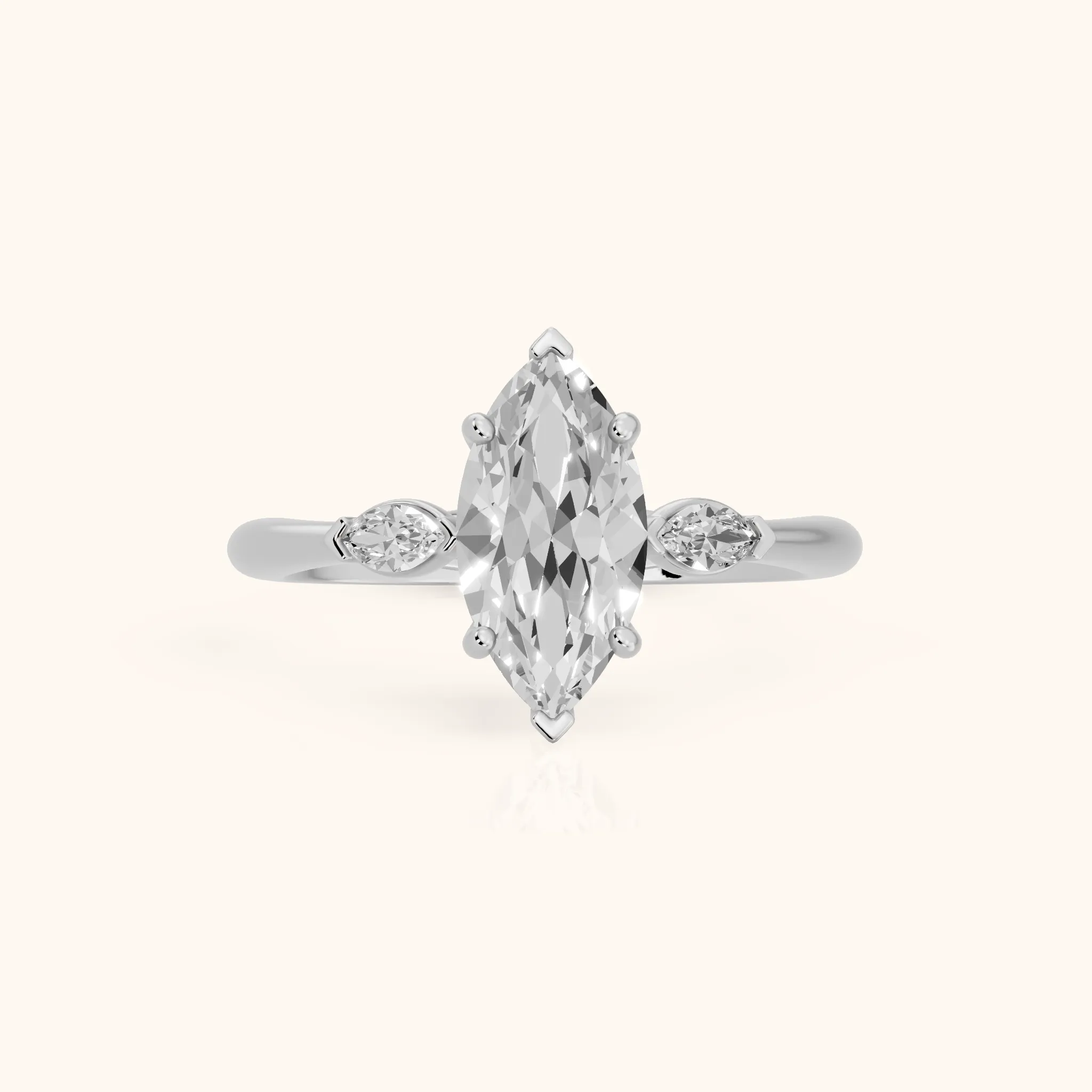 Lissa Marquise-Side Three-Stone Marquise Diamond Engagement Ring in Platinum — view 1