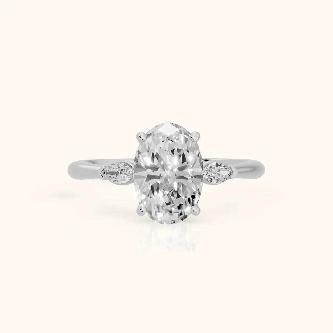 Lissa Marquise-Side Three-Stone Oval Diamond Engagement Ring in Platinum — view 2