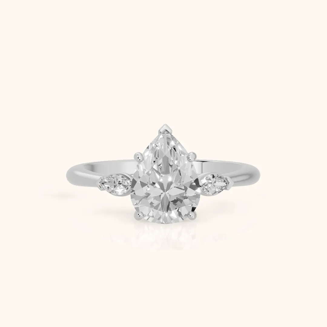 Lissa Marquise-Side Three-Stone Pear Diamond Engagement Ring in Silver — view 2