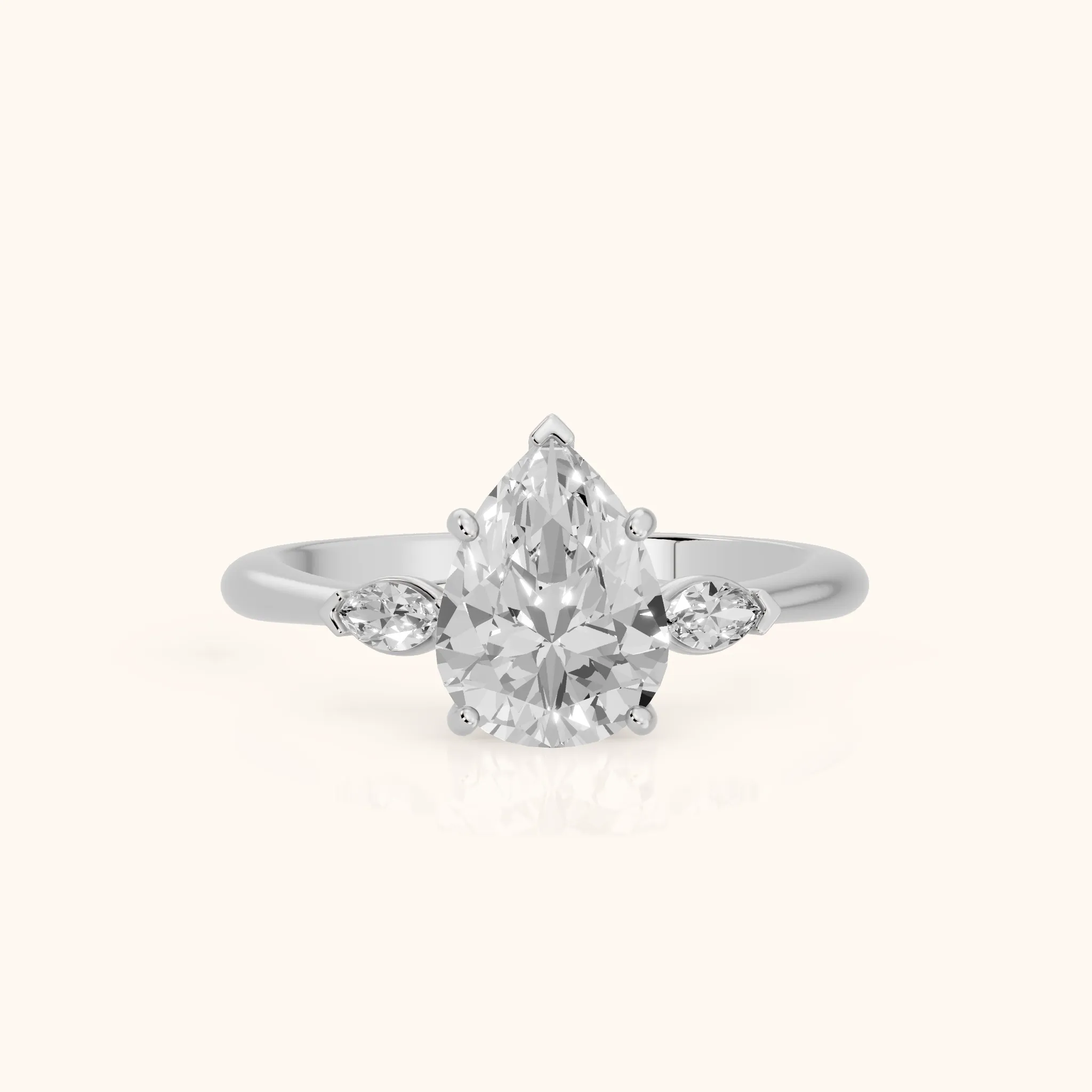 Lissa Marquise-Side Three-Stone Pear Diamond Engagement Ring in Silver — view 1