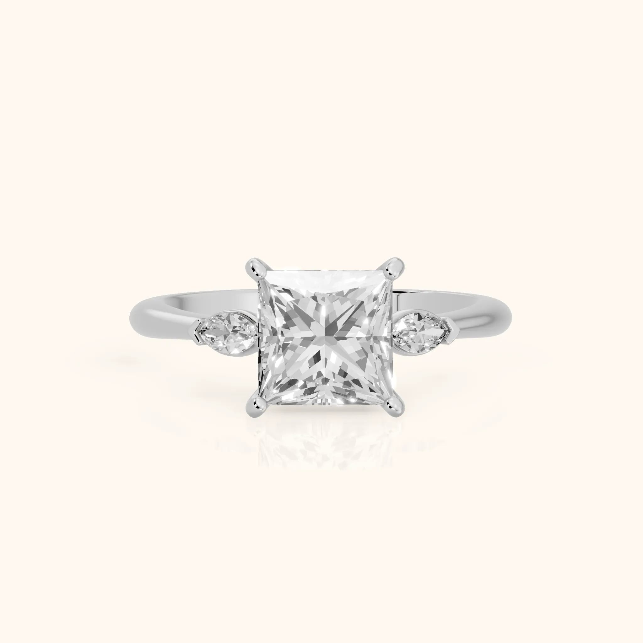 Lissa Marquise-Side Three-Stone Princess Diamond Engagement Ring in Silver — view 1