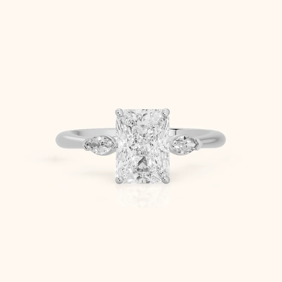 Lissa Marquise-Side Three-Stone Radiant Diamond Engagement Ring in Silver — view 2