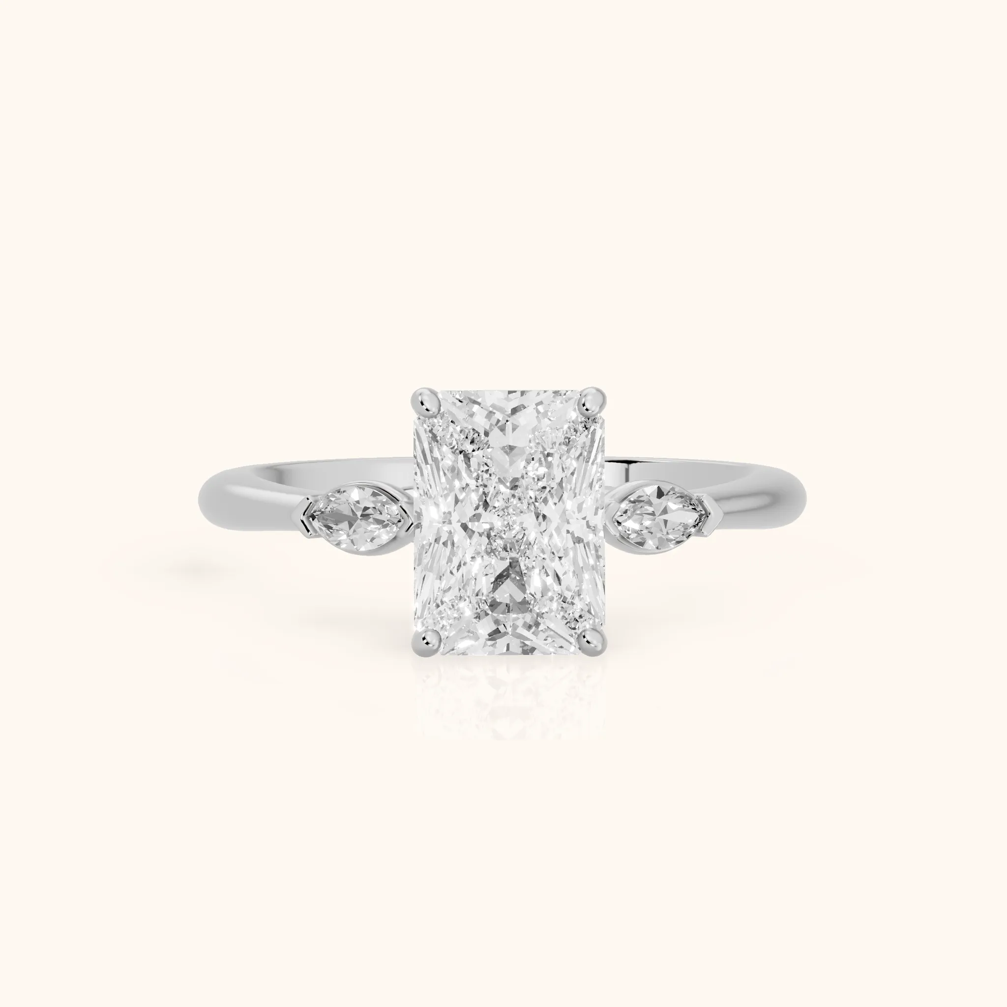 Lissa Marquise-Side Three-Stone Radiant Diamond Engagement Ring in Silver — view 1