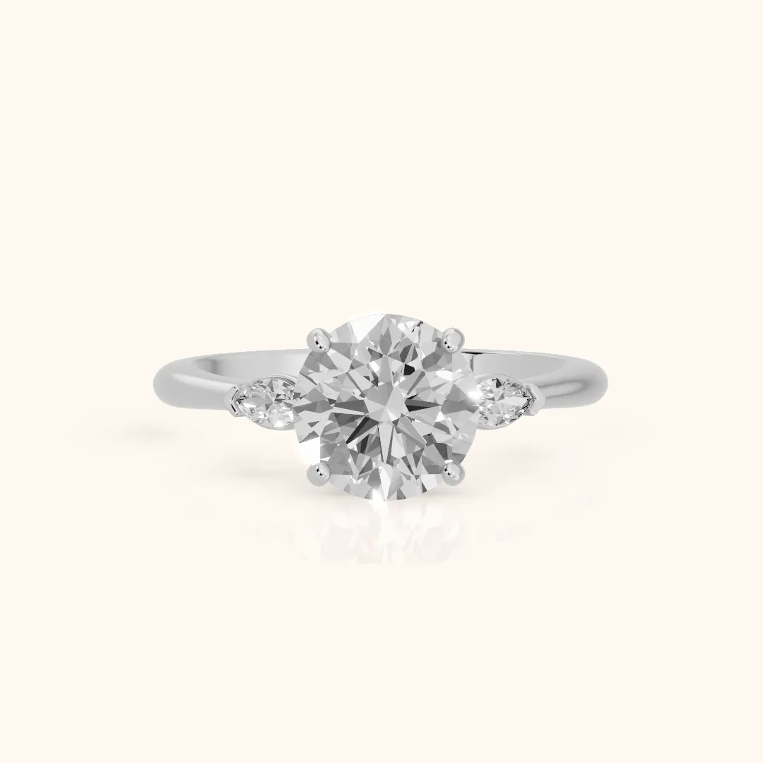 Lissa Marquise-Side Three-Stone Round Diamond Engagement Ring in Silver — view 2