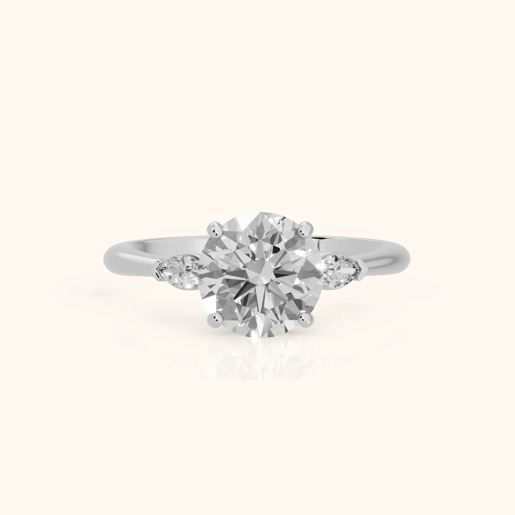 Lissa Marquise-Side Three-Stone Round Diamond Engagement Ring in Silver — view 1