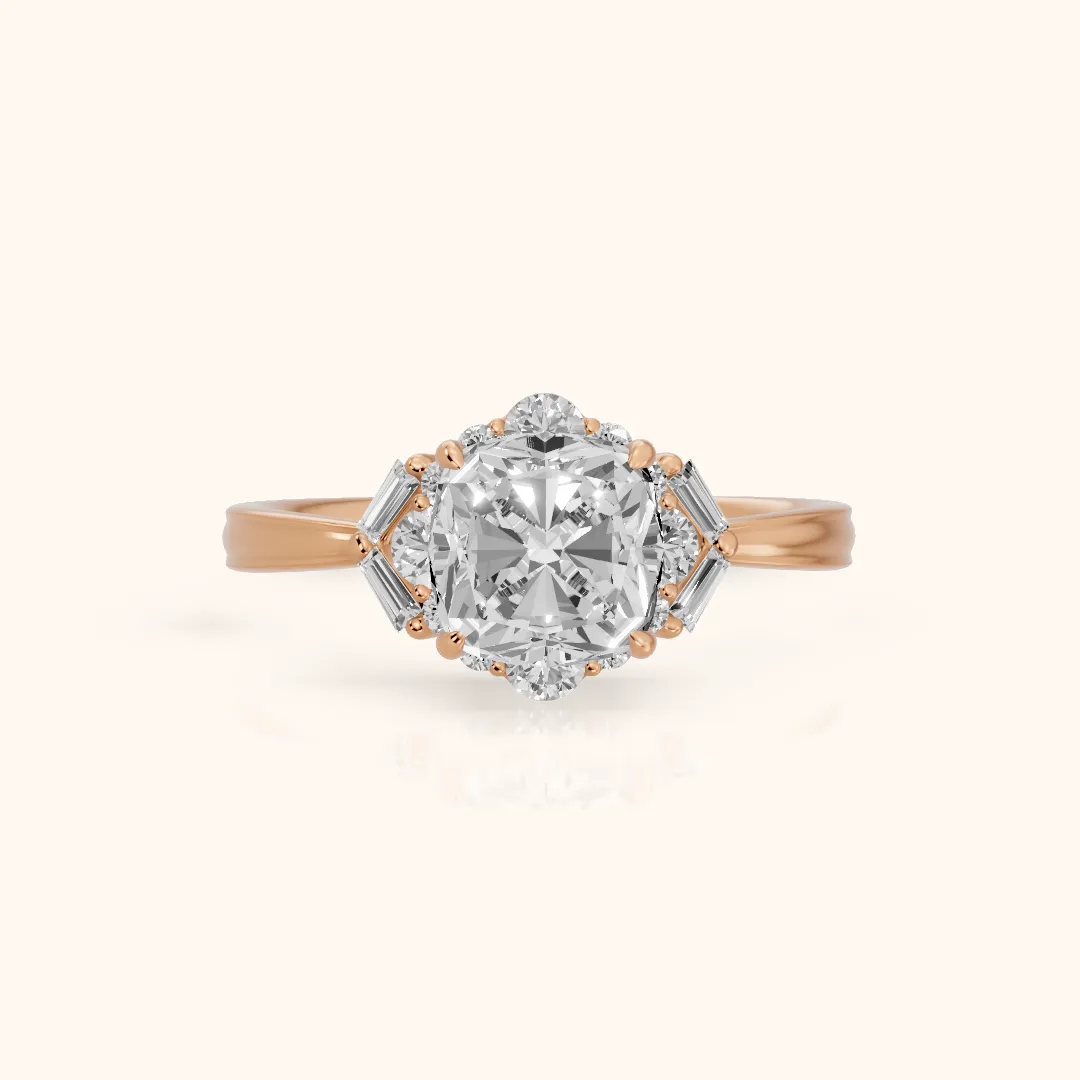 Lyla Deco Halo Cushion Diamond Engagement Ring in Rose Gold — view 2