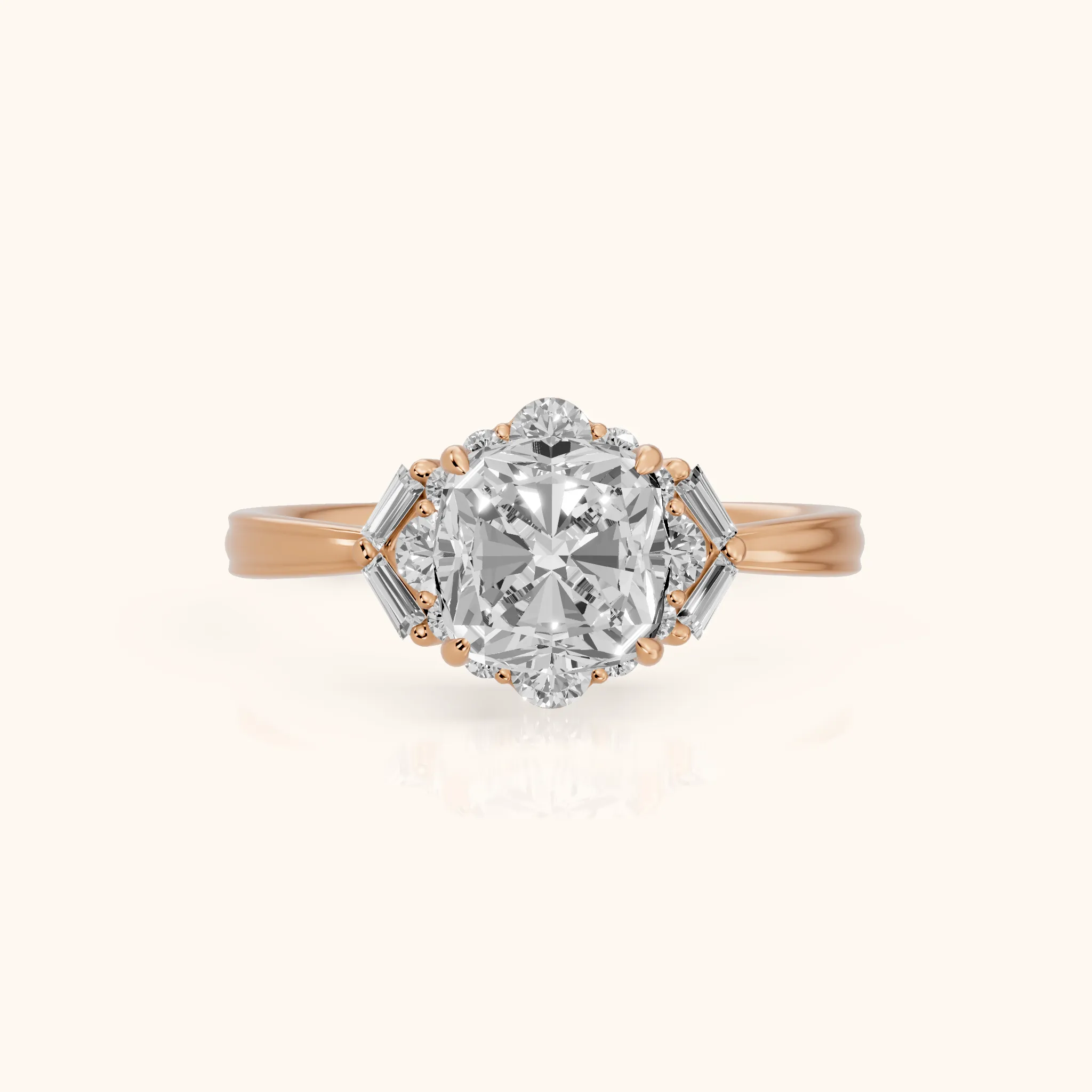 Lyla Deco Halo Cushion Diamond Engagement Ring in Rose Gold — view 1