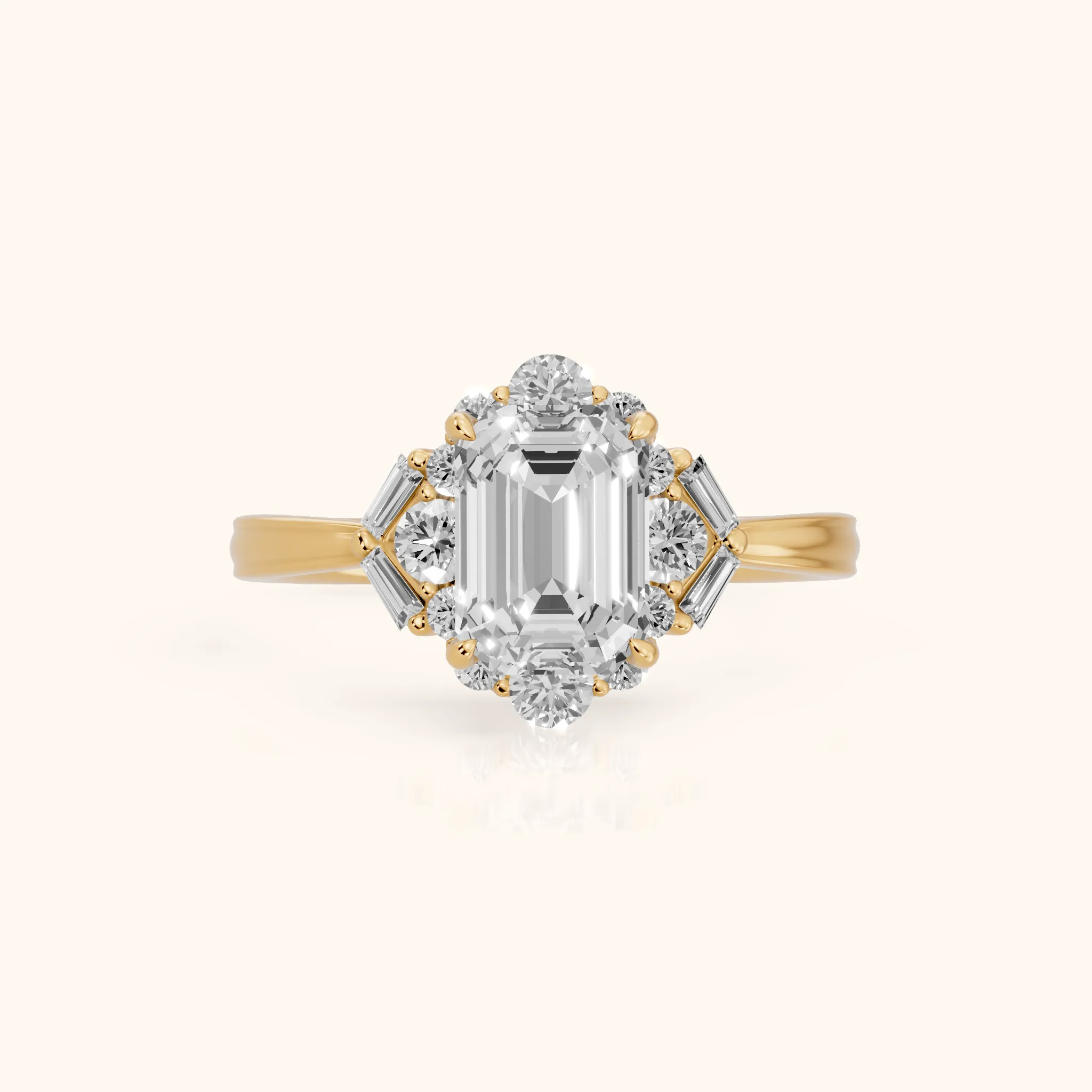 Lyla Deco Halo Emerald Diamond Engagement Ring in Yellow Gold — view 1