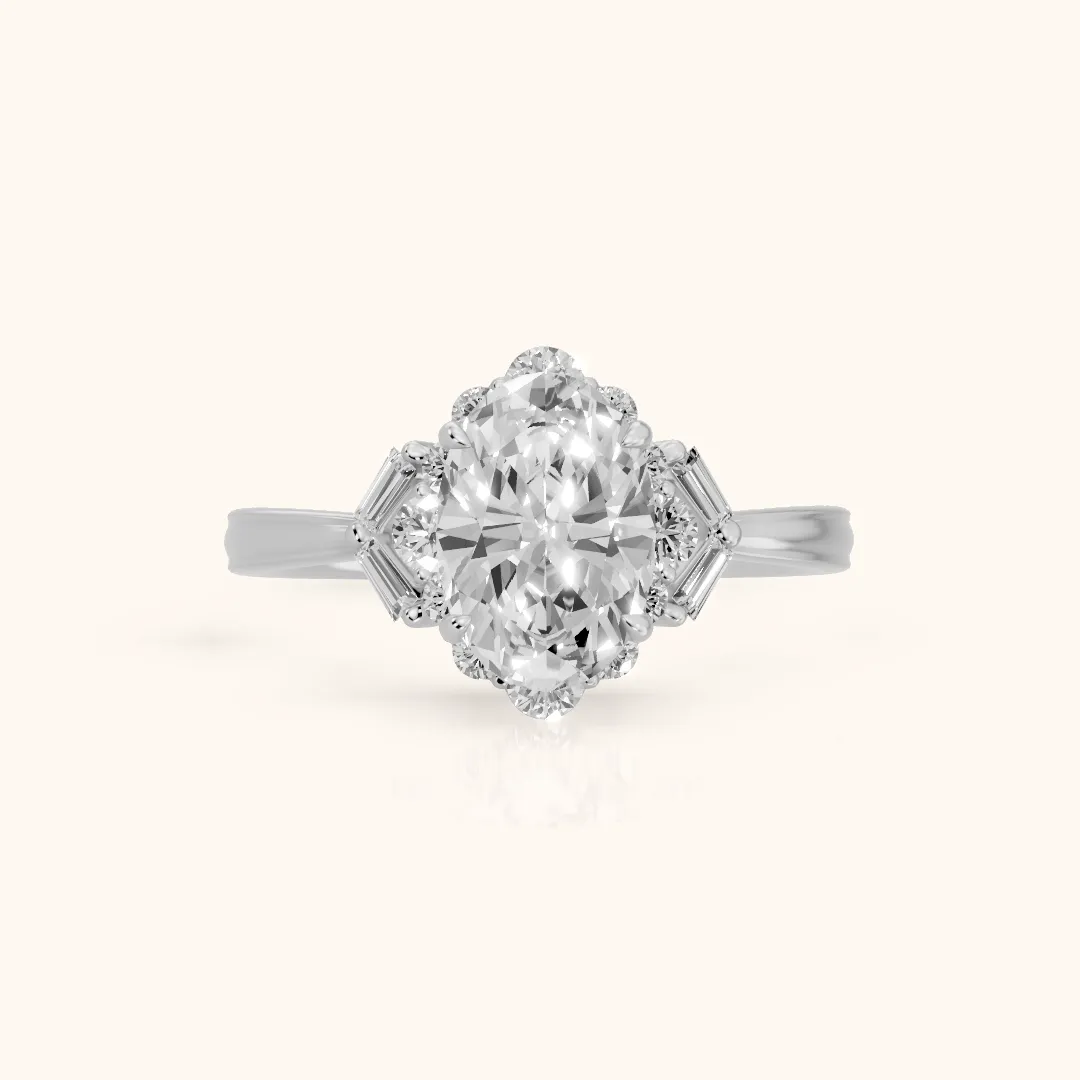 Lyla Deco Halo Oval Diamond Engagement Ring in Silver — view 2