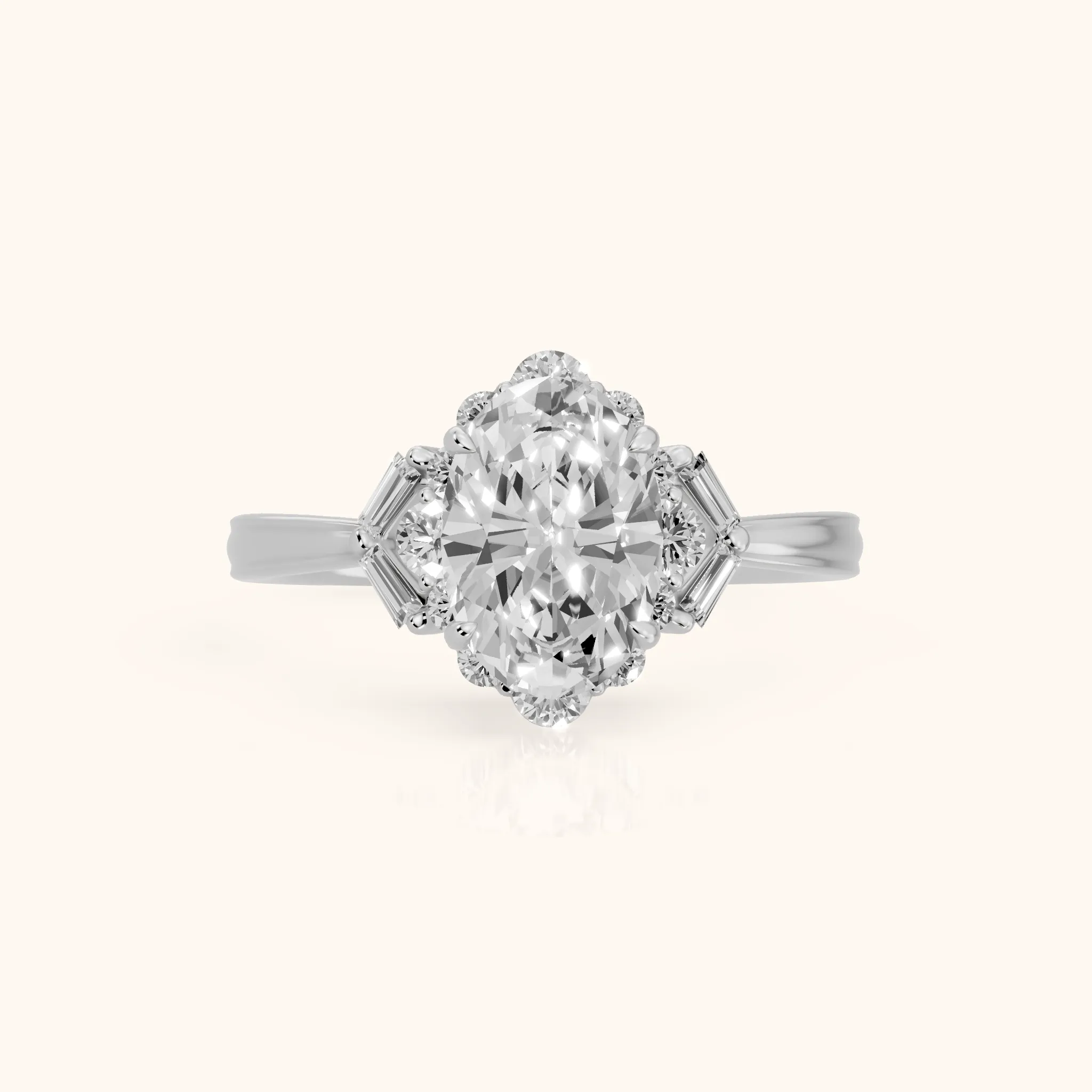 Lyla Deco Halo Oval Diamond Engagement Ring in Silver — view 1
