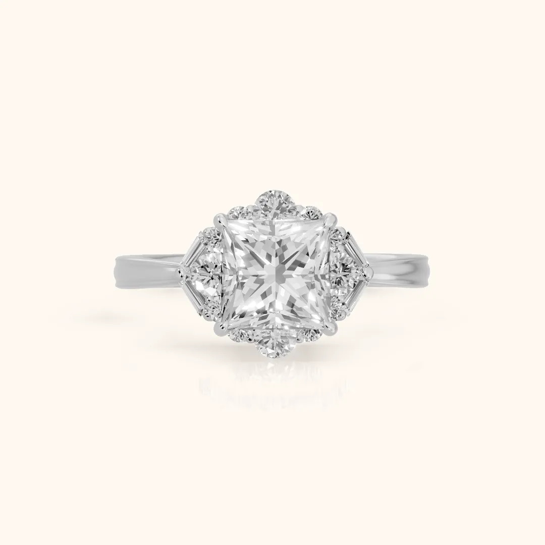 Lyla Deco Halo Princess Diamond Engagement Ring in White Gold — view 2