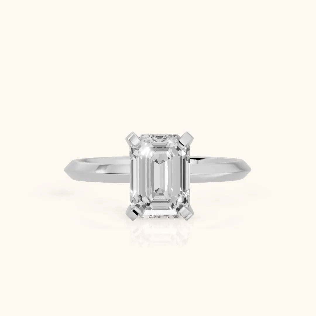 Verity Solitaire Knife Edge Emerald Diamond Engagement Ring in Silver — view 2