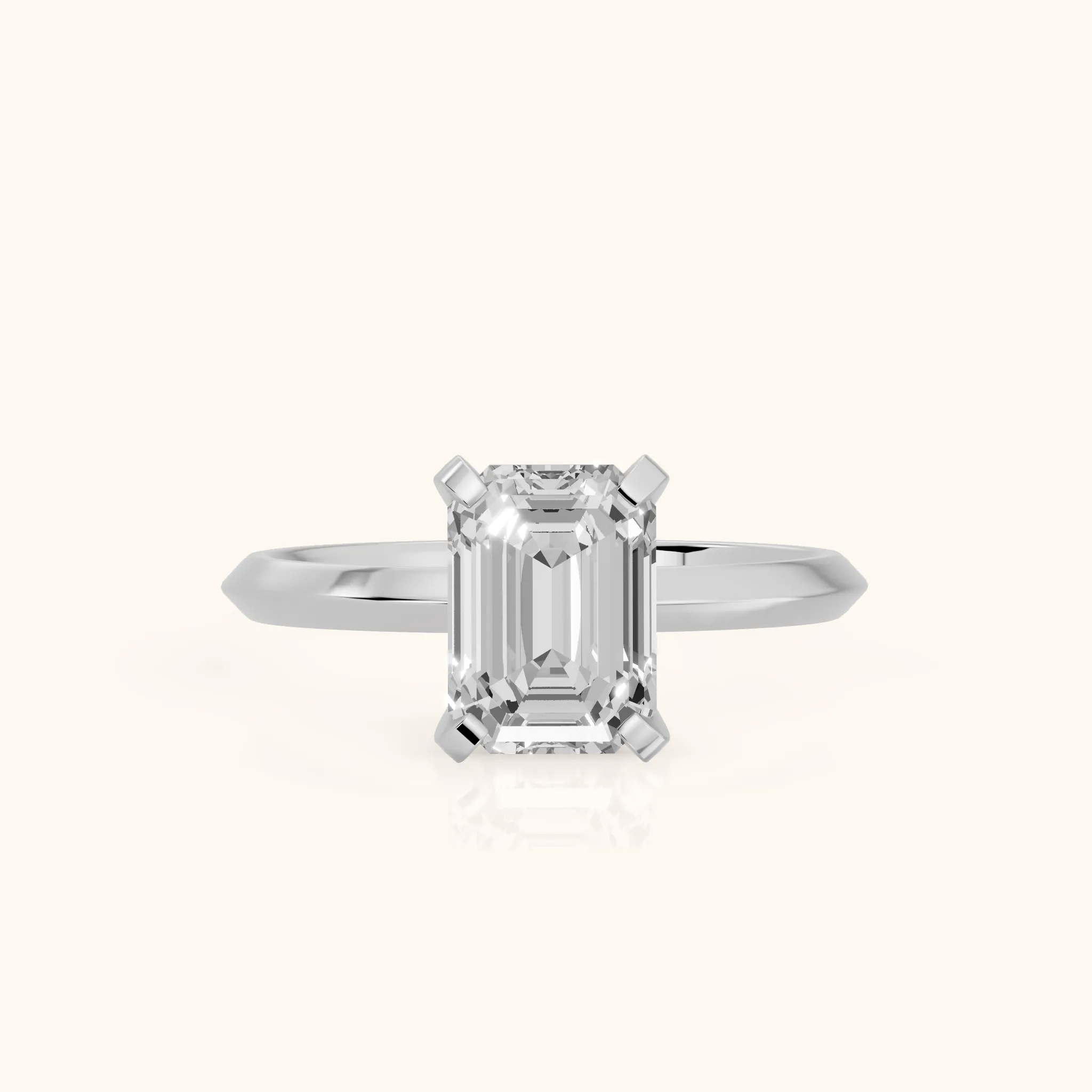 Verity Solitaire Knife Edge Emerald Diamond Engagement Ring in Silver — view 1