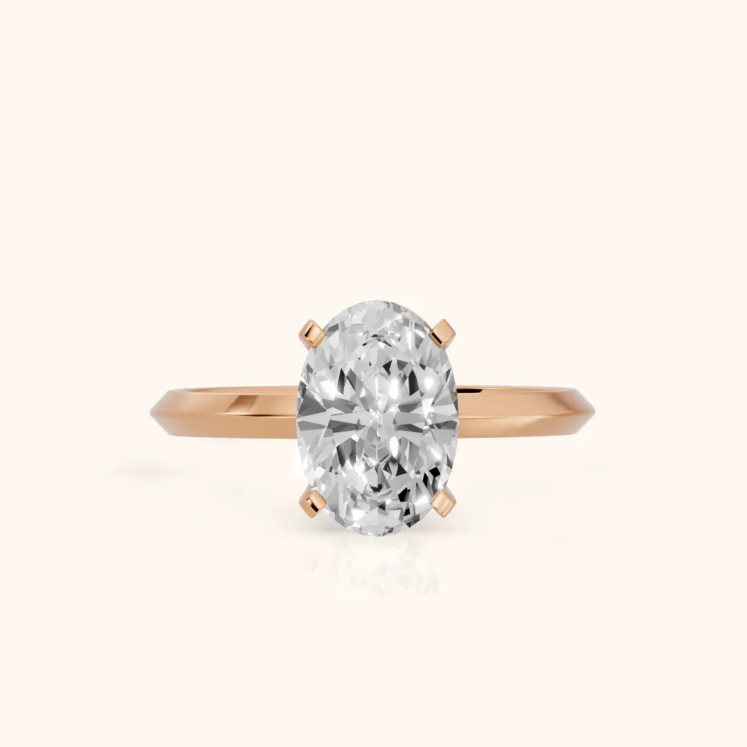 Verity Solitaire Knife Edge Oval Diamond Engagement Ring in Rose Gold — view 2