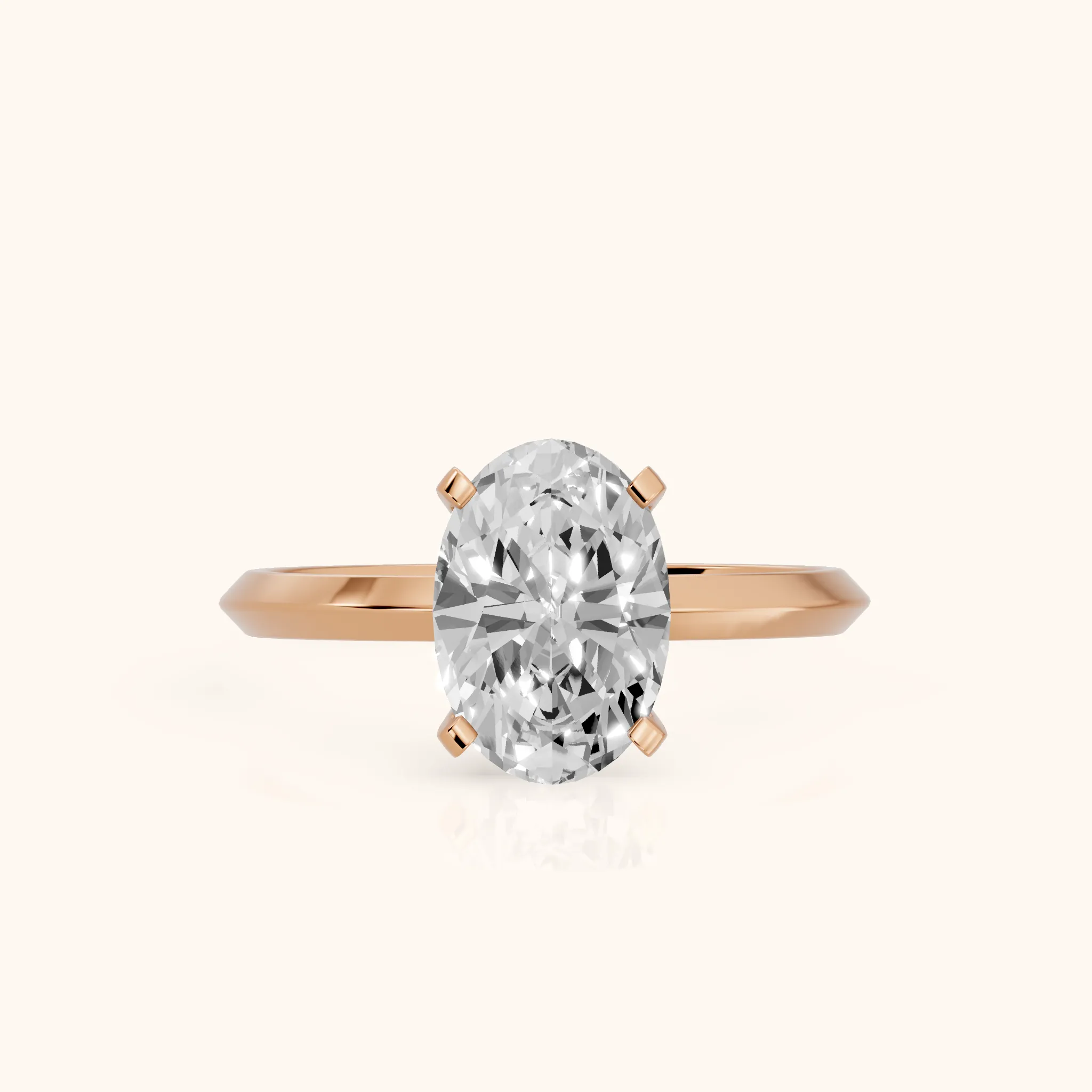 Verity Solitaire Knife Edge Oval Diamond Engagement Ring in Rose Gold — view 1